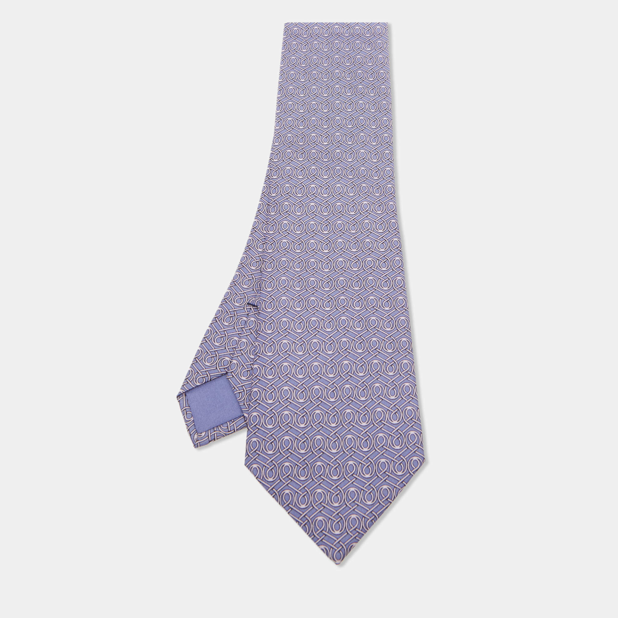 Pre Owned Hermès Purple Printed Silk Classic Tie