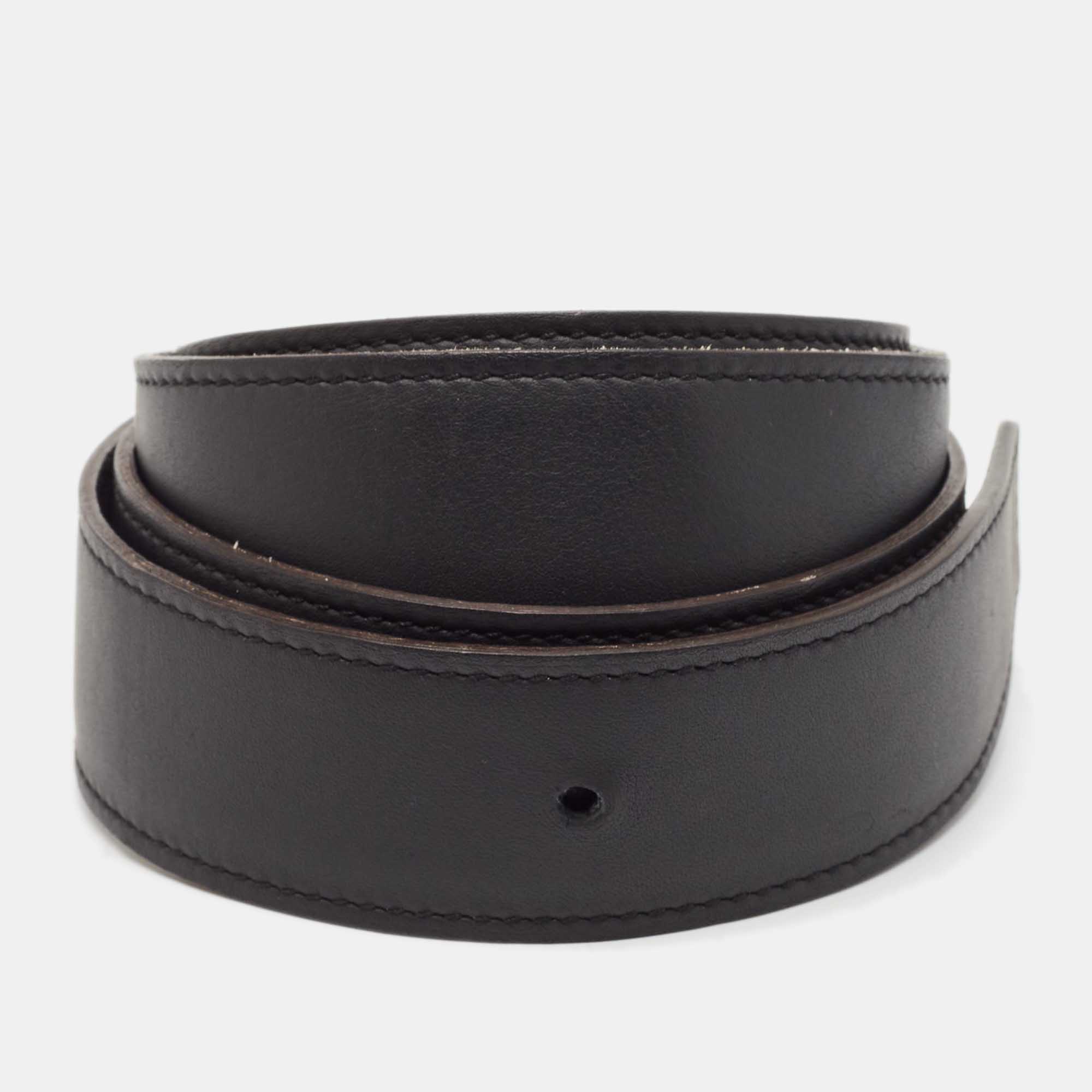 Hermès Bleu Minuit/Noir Togo and Swift Leather Reversible Belt Strap 90 CM
