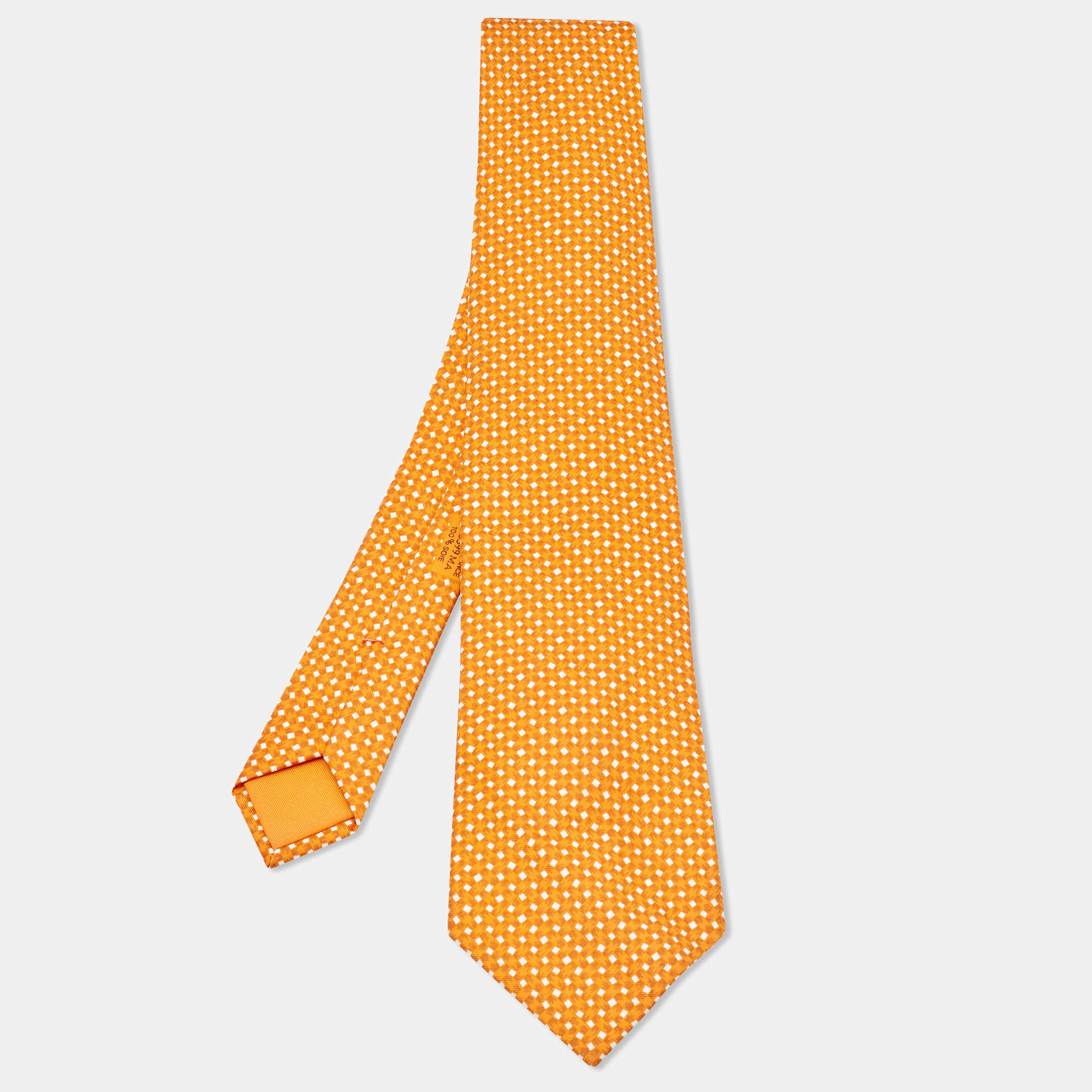 Hermes Orange Printed Silk Traditional Tie 