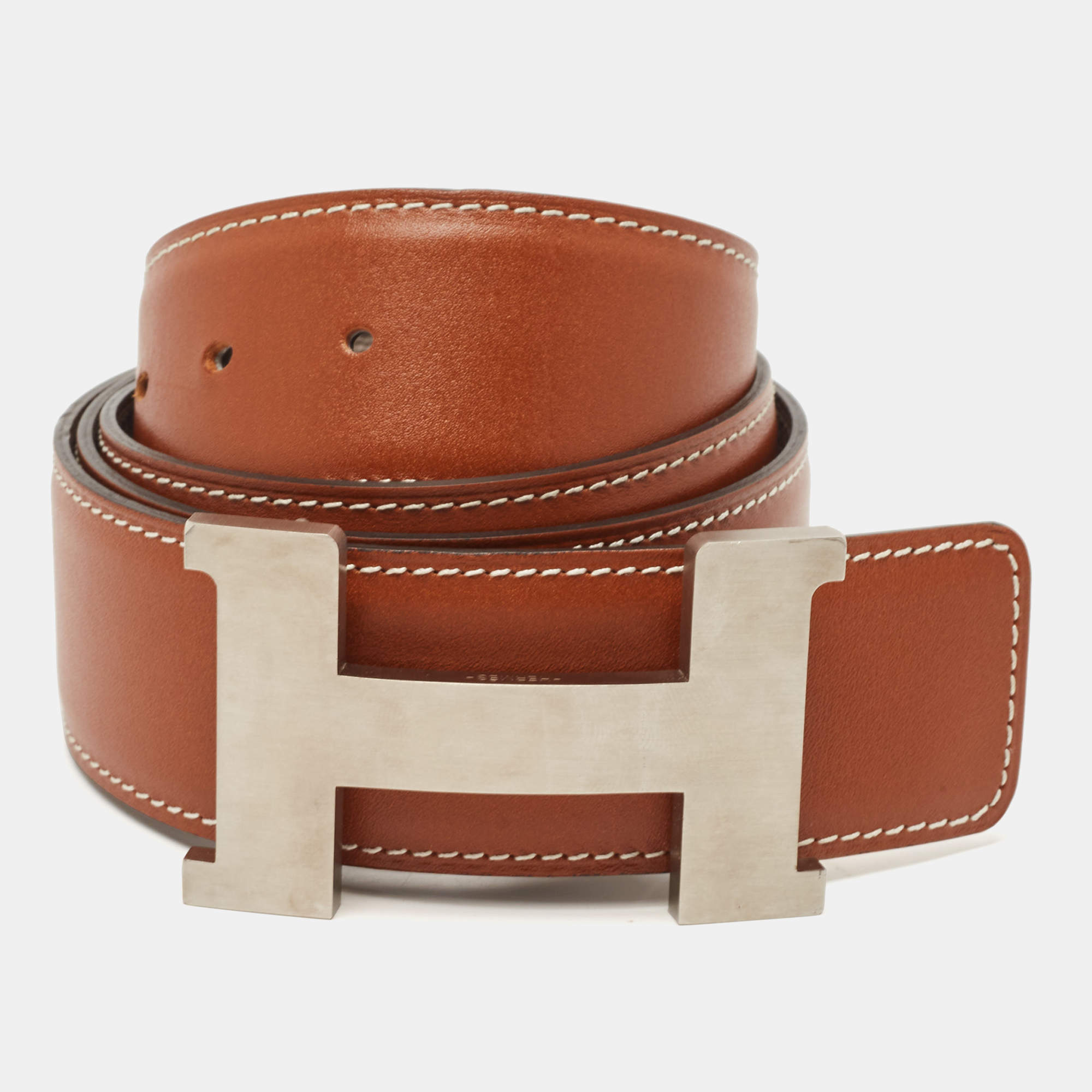 Hermès Gold/Etain Chamonix and Epsom Leather Brushed Constance Buckle Reversible Belt 95 CM
