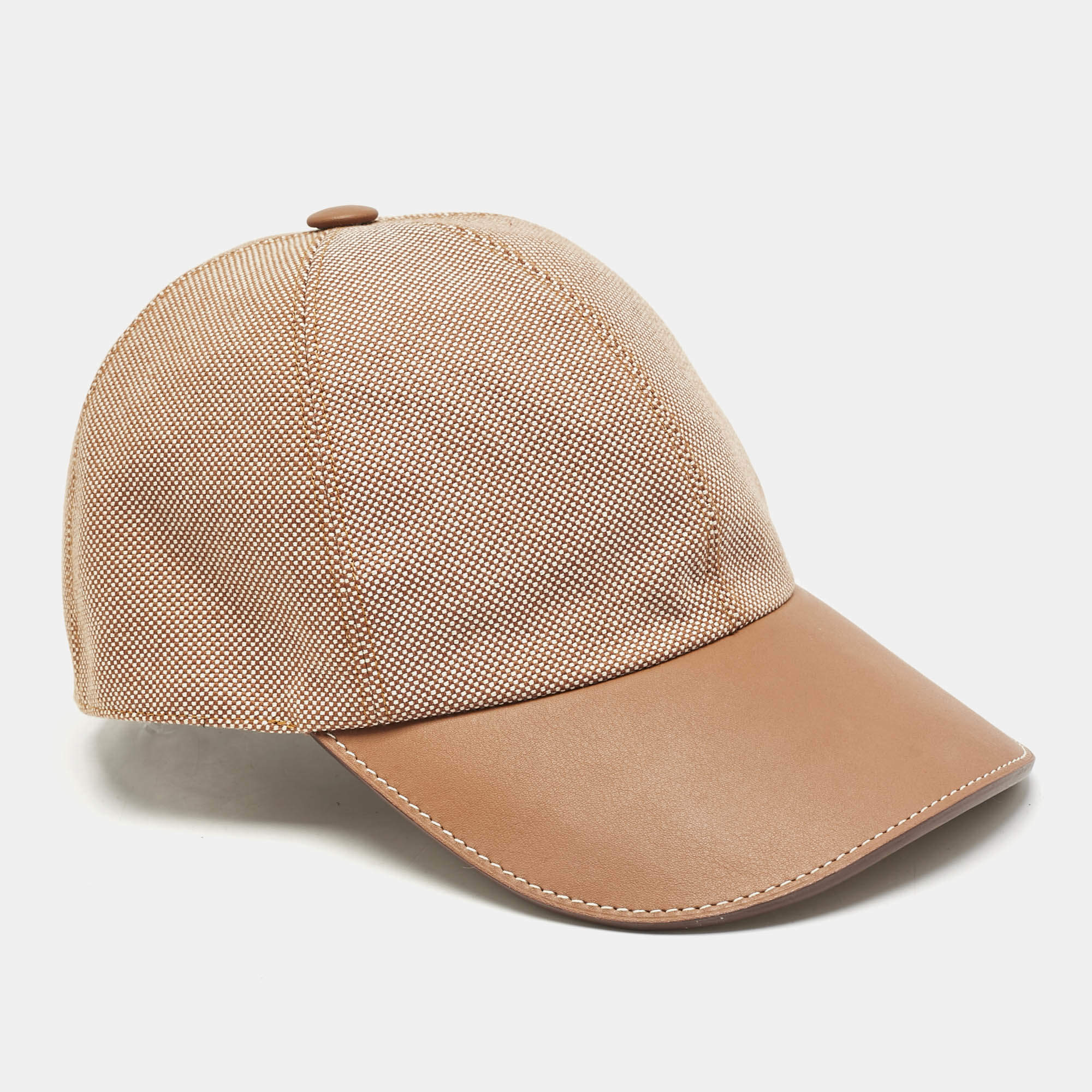 Pre Owned Hermès Brown Stretch Canvas Tess Kelly Plein Air Cap Size 56