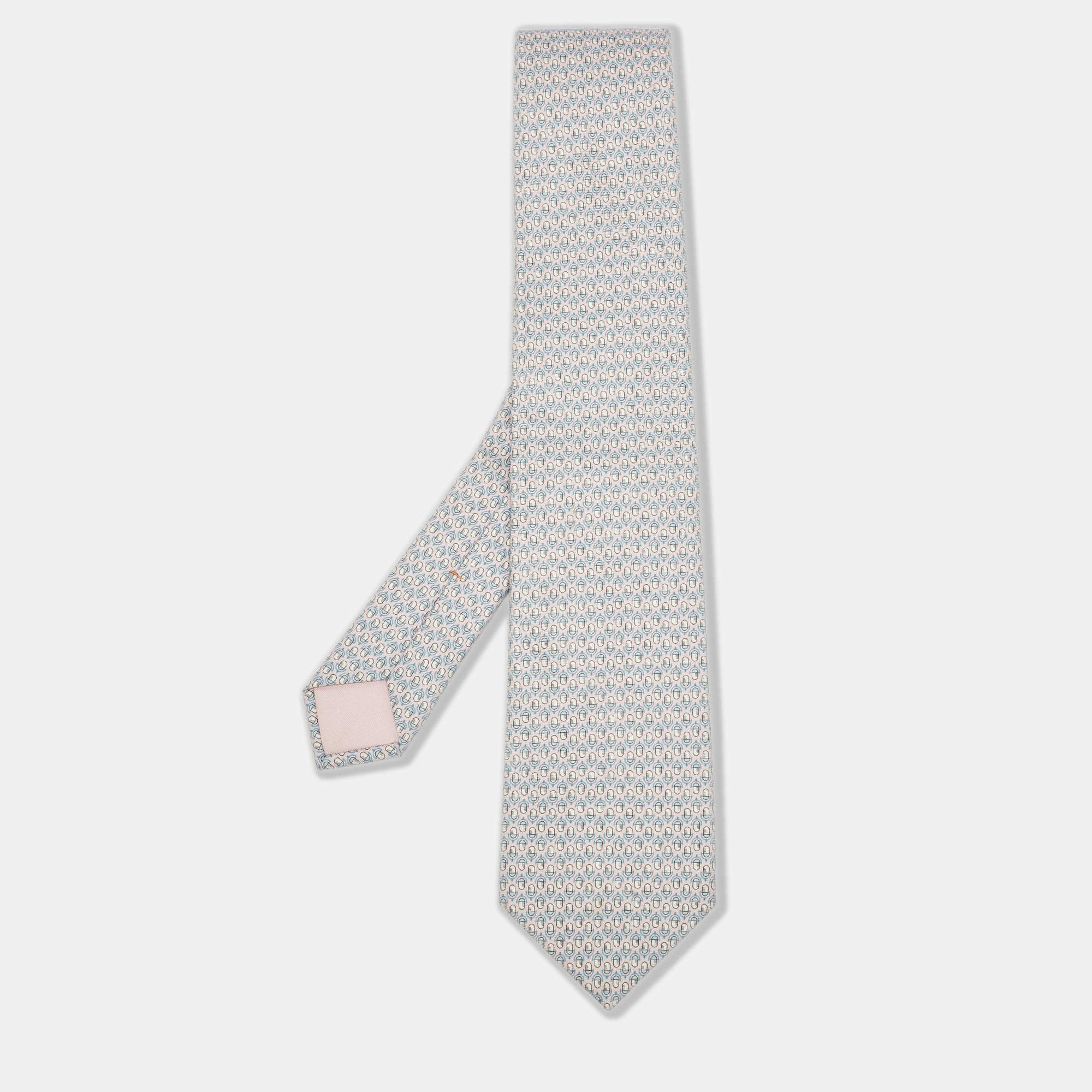 Hermès Pink Microphone Printed Silk Satin Tie