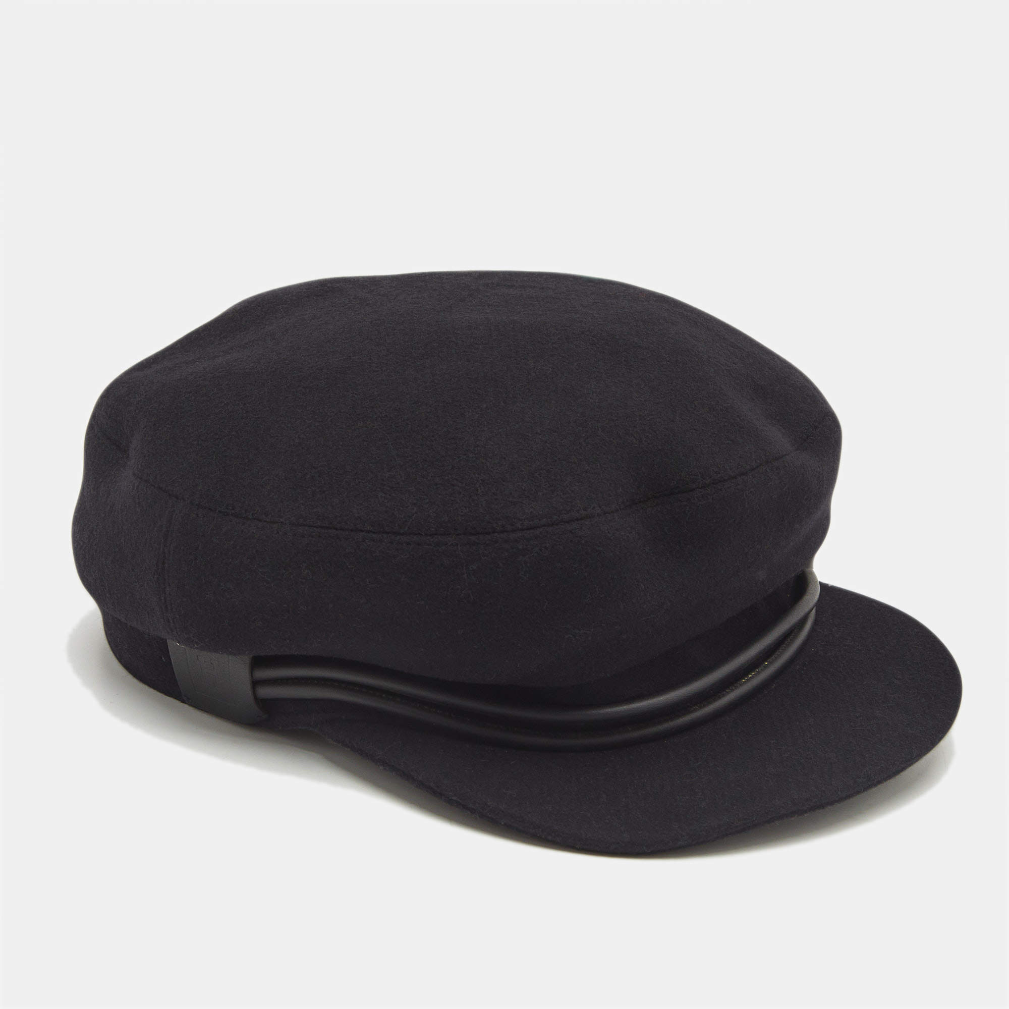Hermes Black Leather Trim Felt Brighton Cap