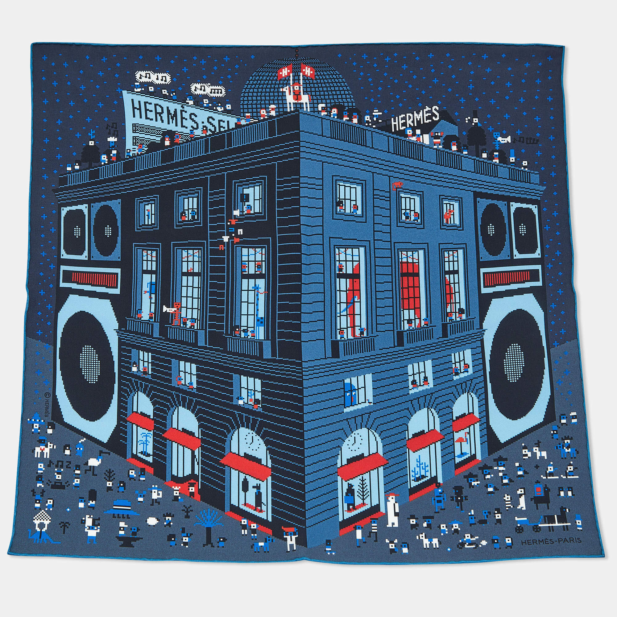 Pre Owned Hermès Blue Silk Faubourg Party Pocket Square