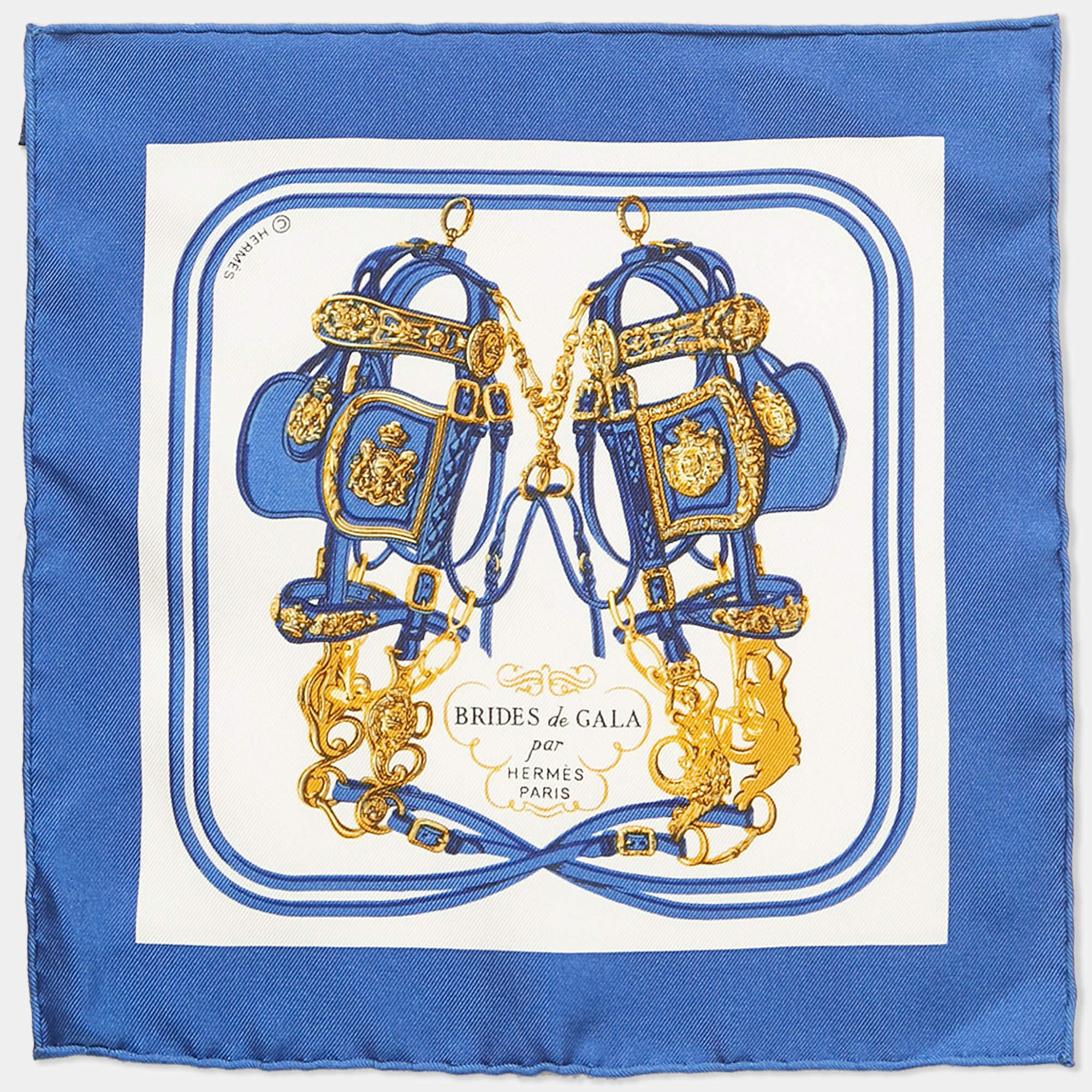 Pre Owned Hermès Blue Silk Brides de Gala Pocket Square