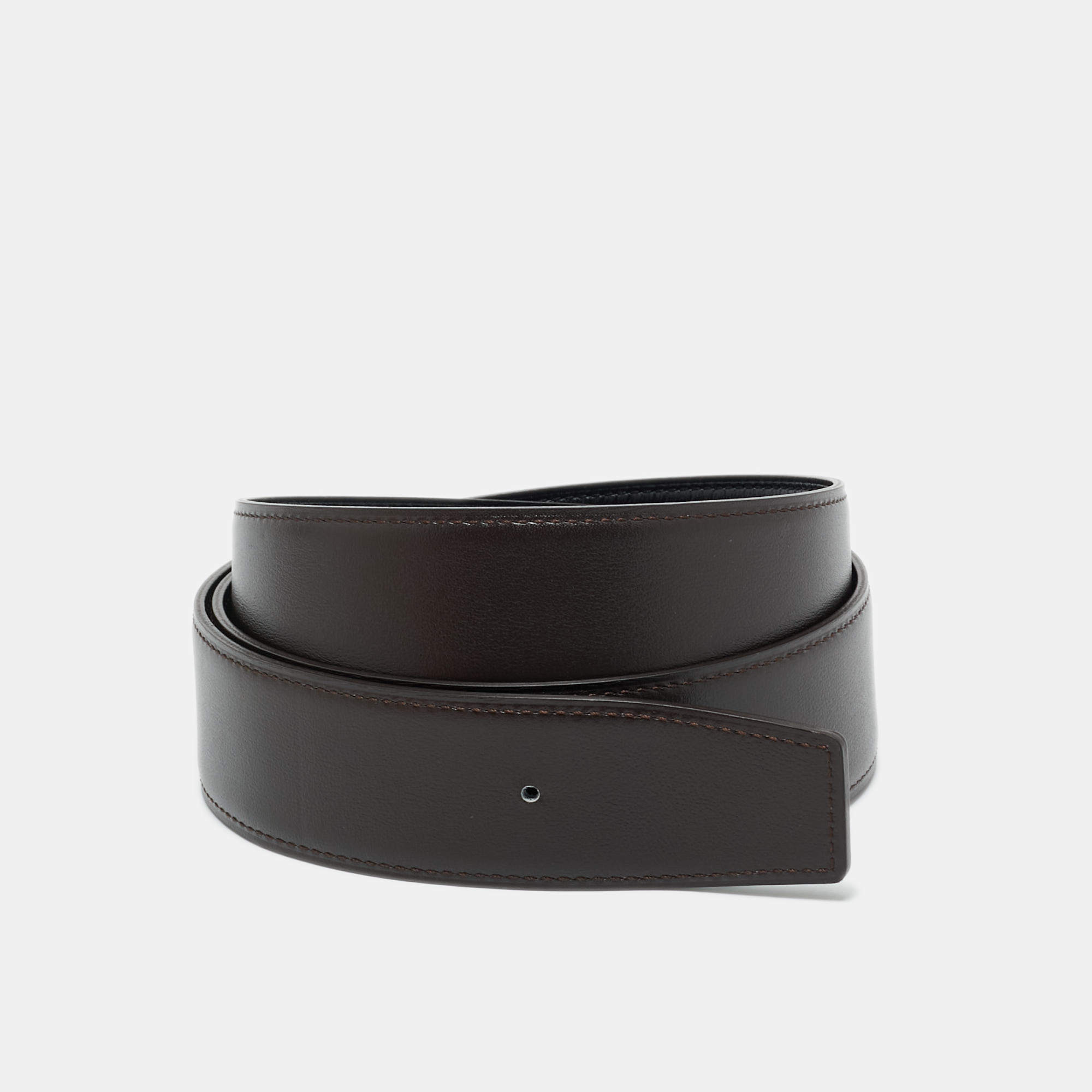 Pre Owned Hermes Noir/Chocolat Box and Chamonix Leather Reversible Belt Strap 100 CM
