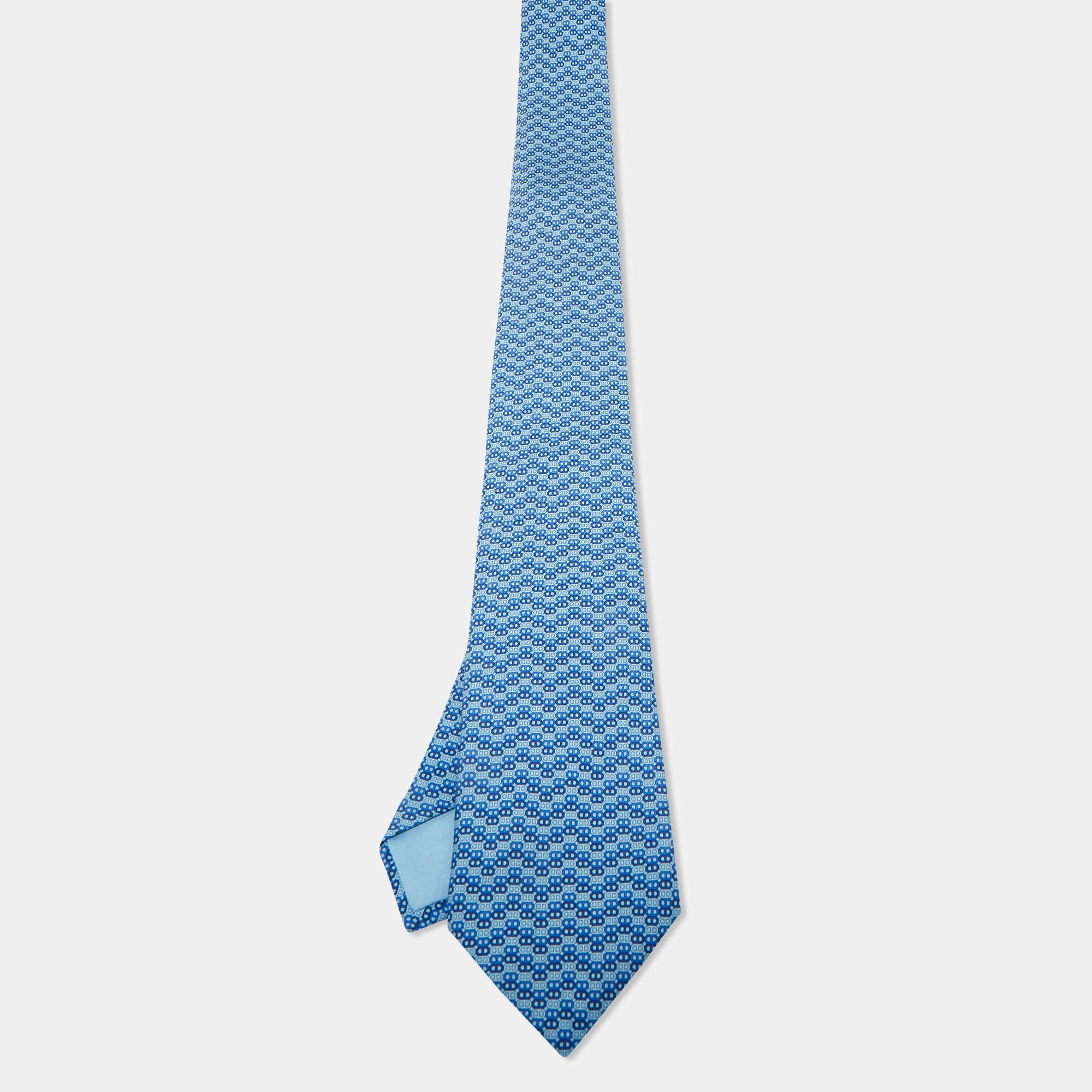 Pre Owned Hermes Blue Print Silk Tie