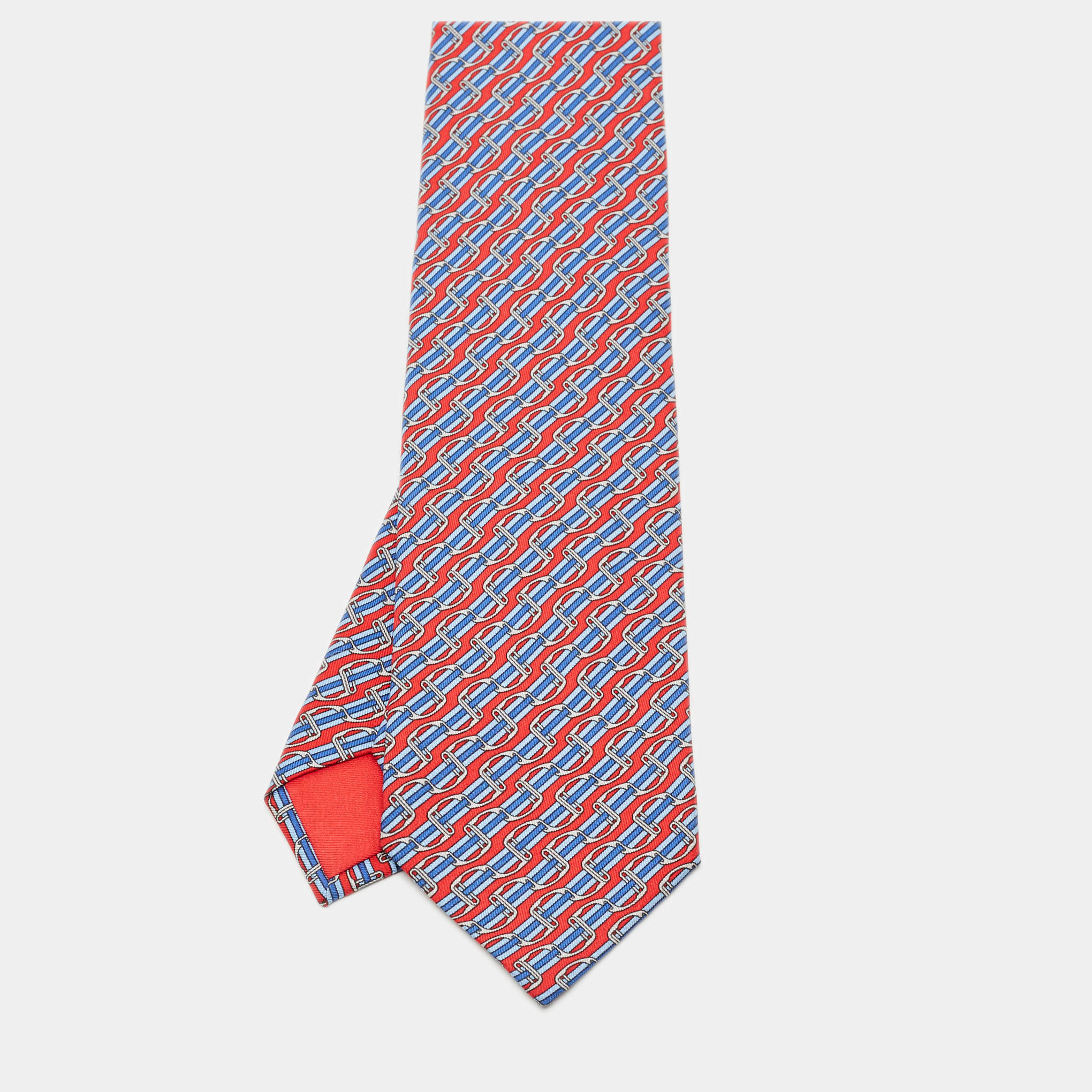 Pre Owned Hermès Red/Blue Striped Silk Tie