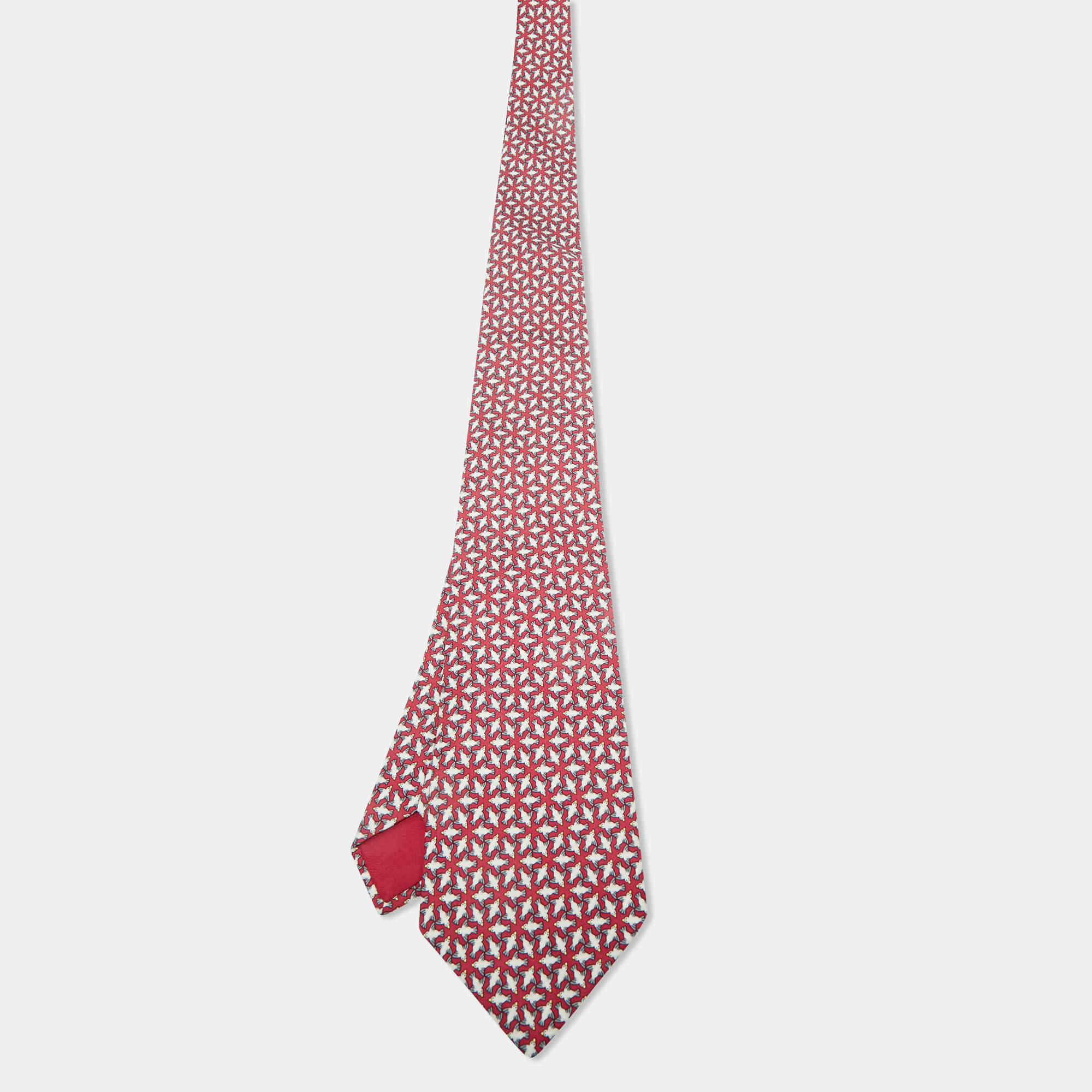 Pre Owned Hermès Pink Bird Print Silk Traditional Tie
