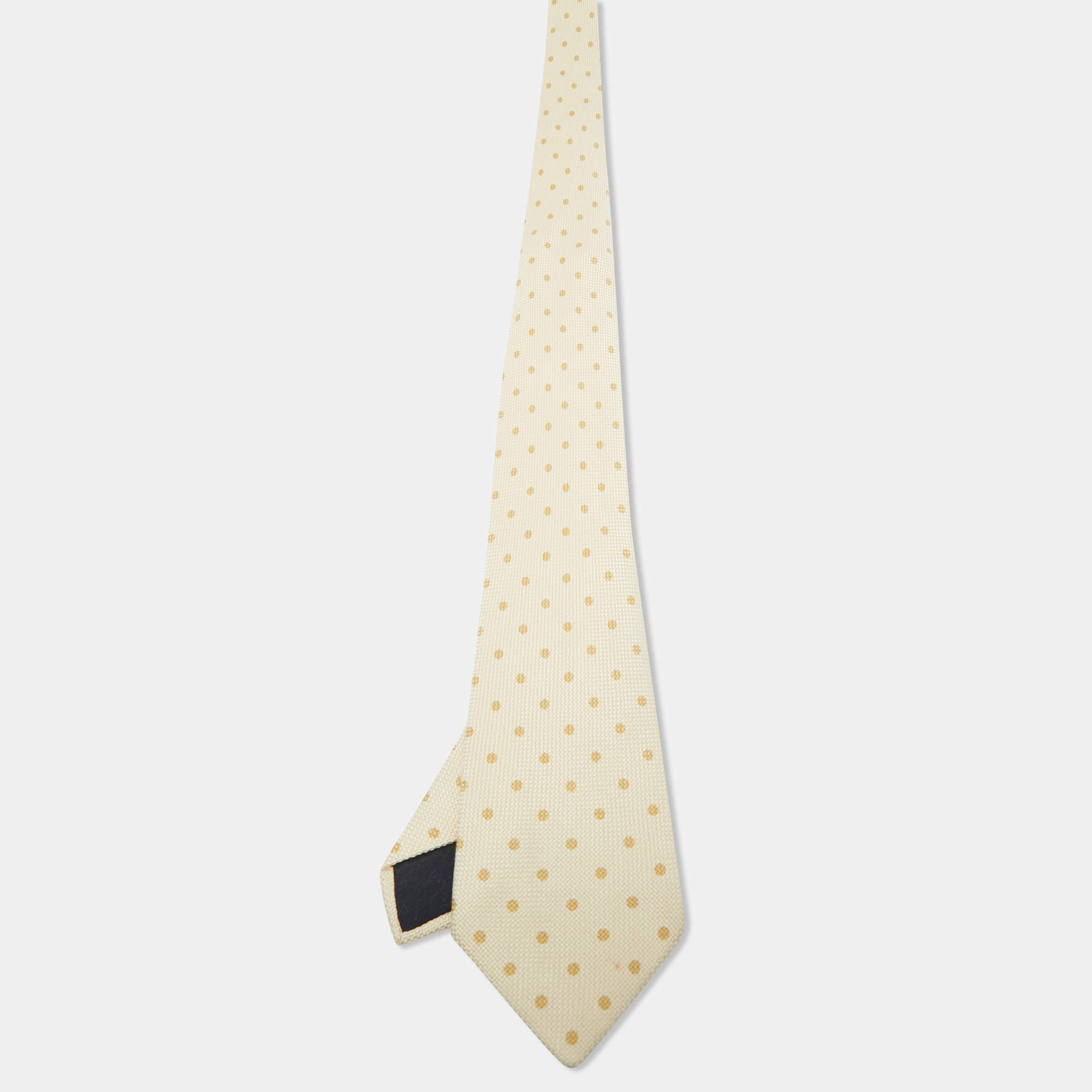 Pre Owned Hermès Cream Dots Print Silk Canvas Traditional Tie