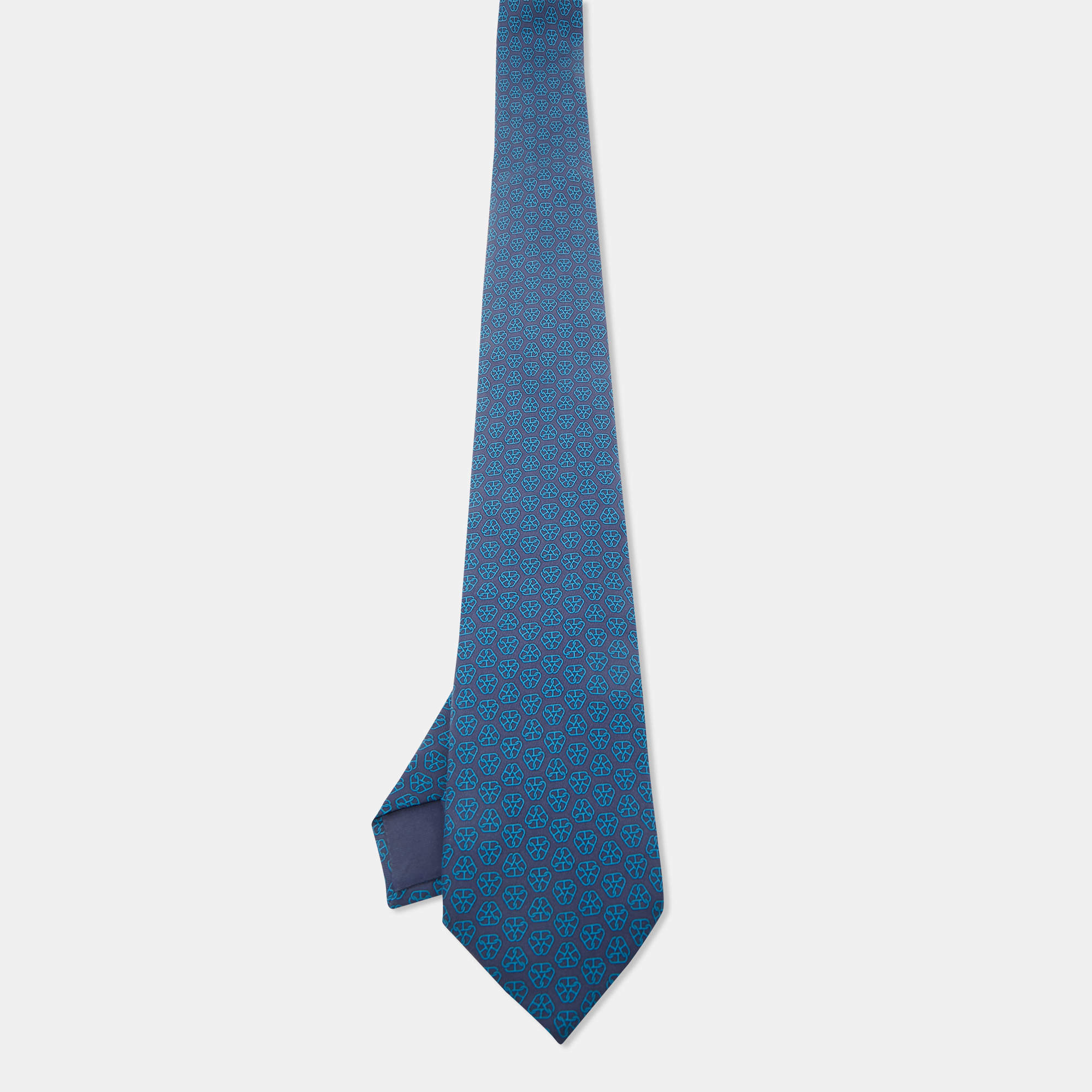 Pre Owned Hermès Blue Printed Silk Tie