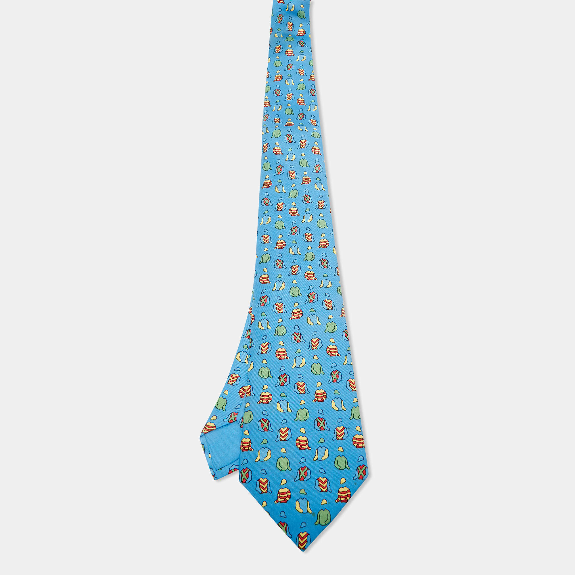 Pre Owned Hermès Blue T-Shirt Print Silk Traditional Tie