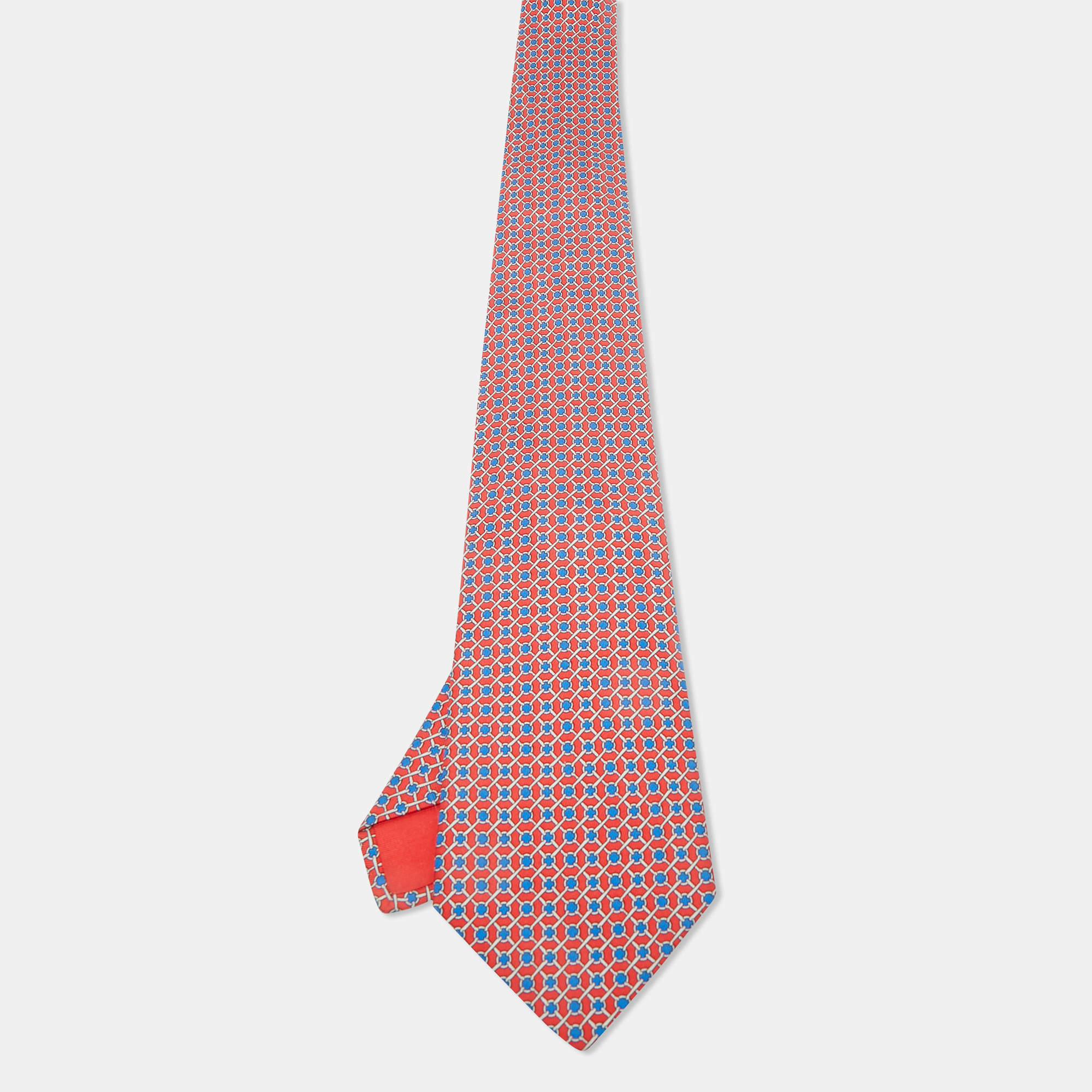 Pre Owned Hermès Red Printed Silk Traditional Tie