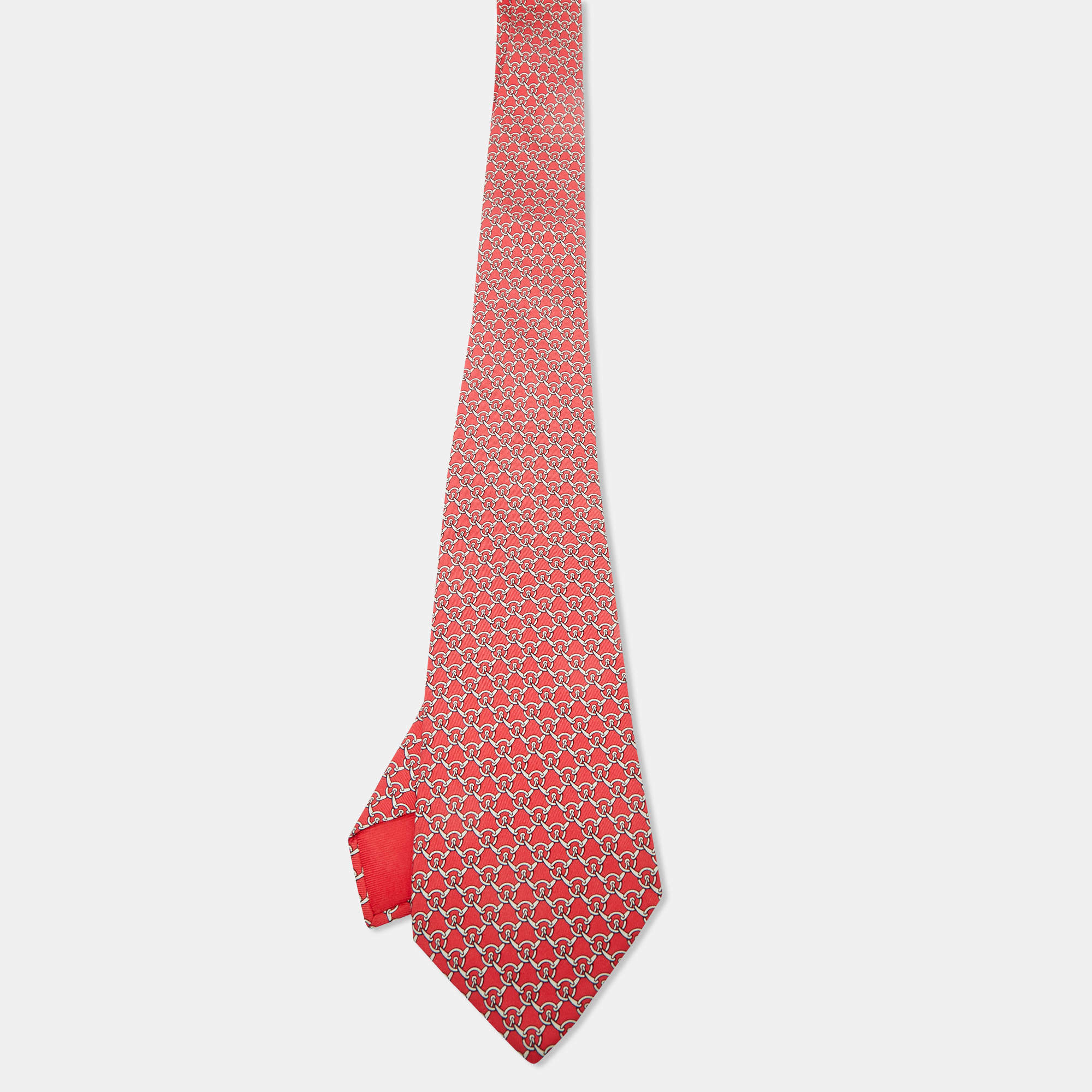 Pre Owned Hermès Pink Printed Silk Traditional Tie 