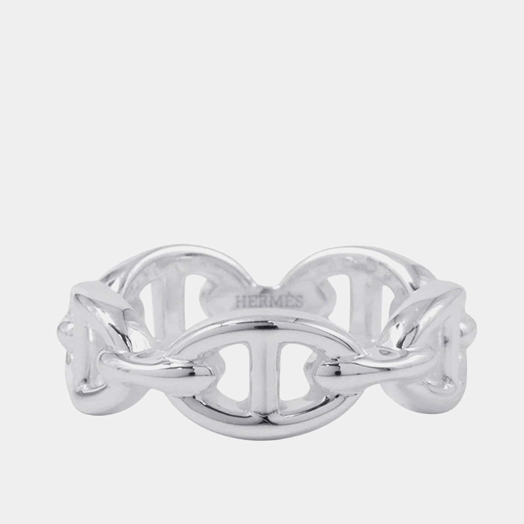 Pre Owned Hermes Chaine D'Ancre Silver 925 Ring PM EU 54