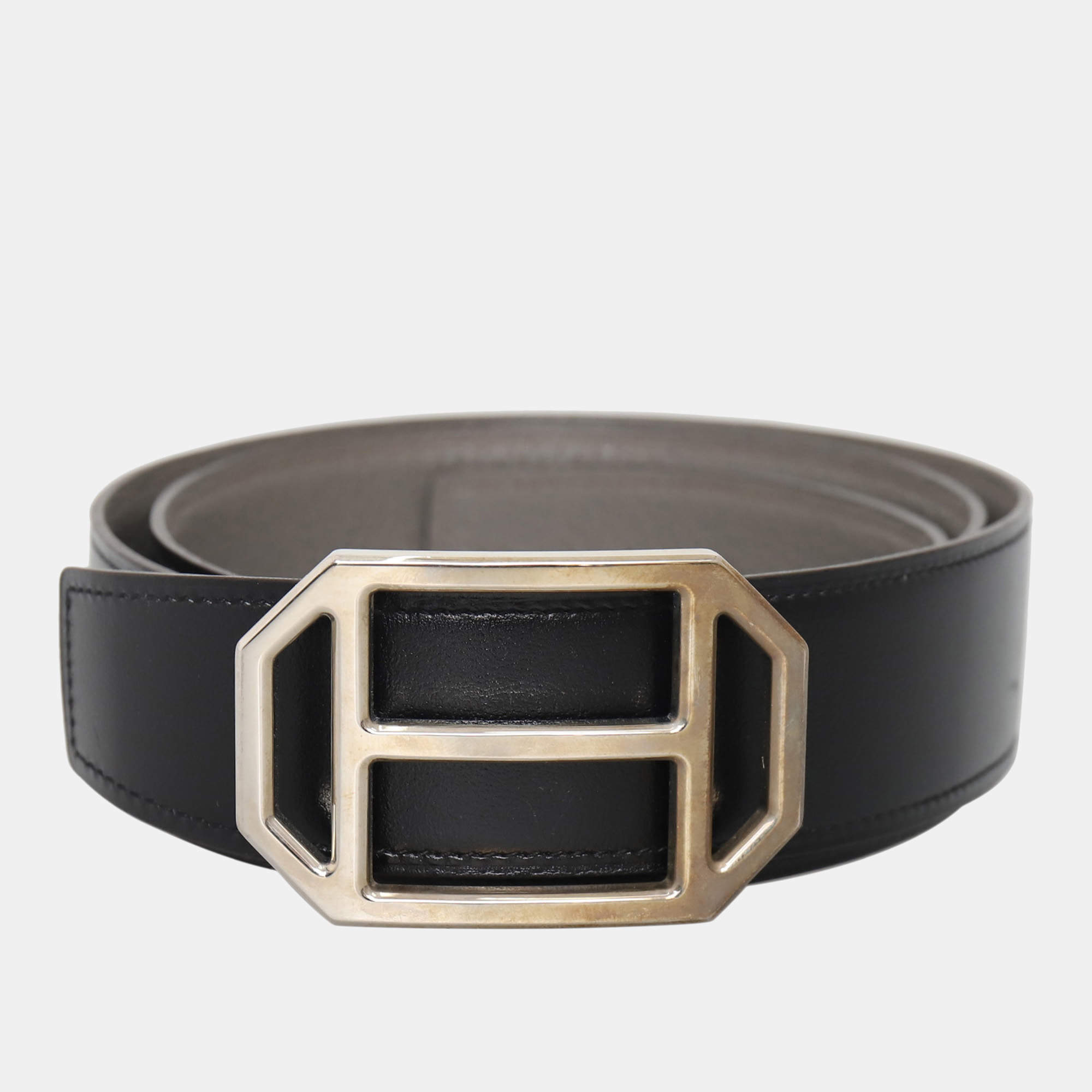 Pre Owned Hermes Black Buckle Leather Belt