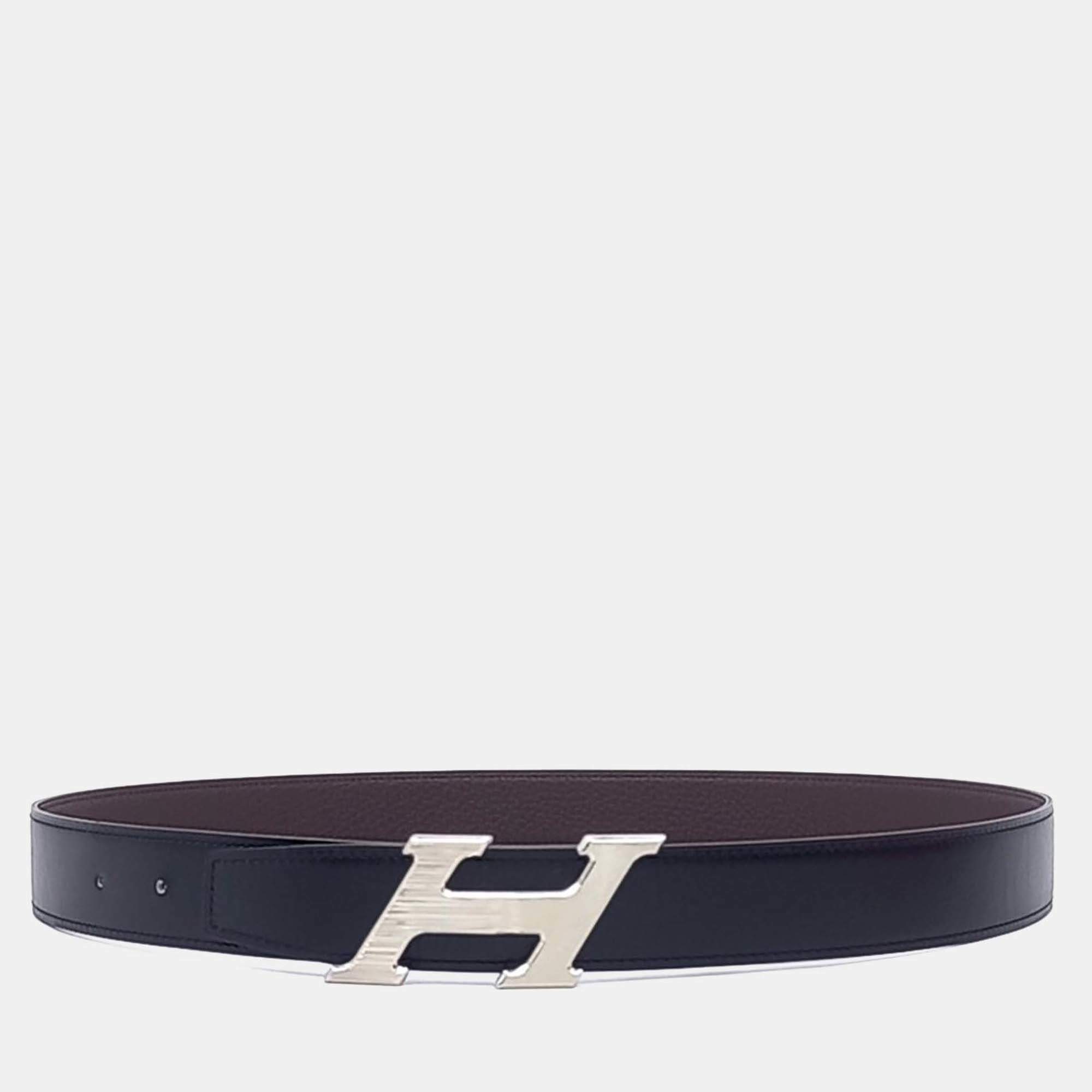 Pre Owned Hermes Black/Brown Leather H Speed Reversible Belt