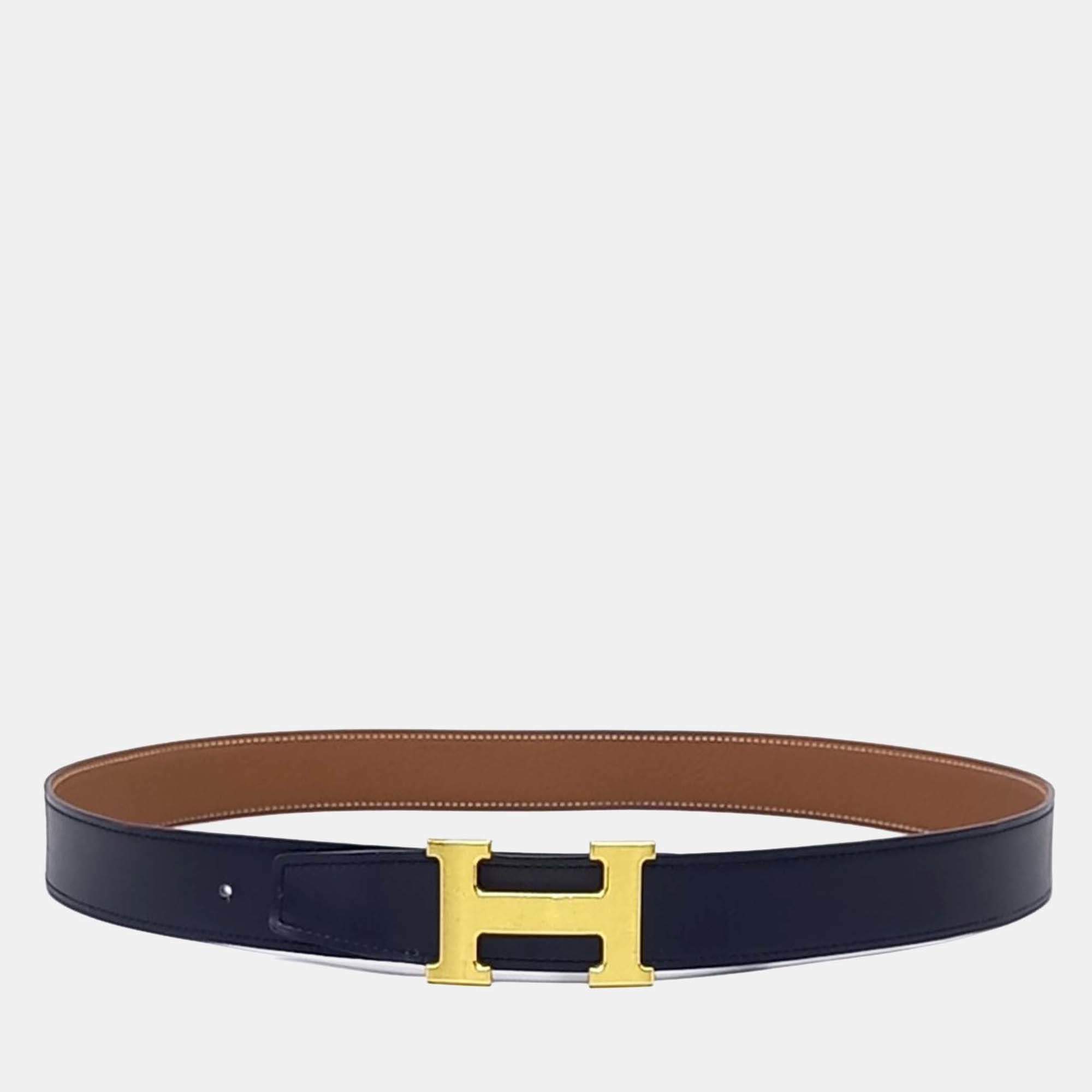 Pre Owned Hermes Black/Brown Leather H Reversible Belt