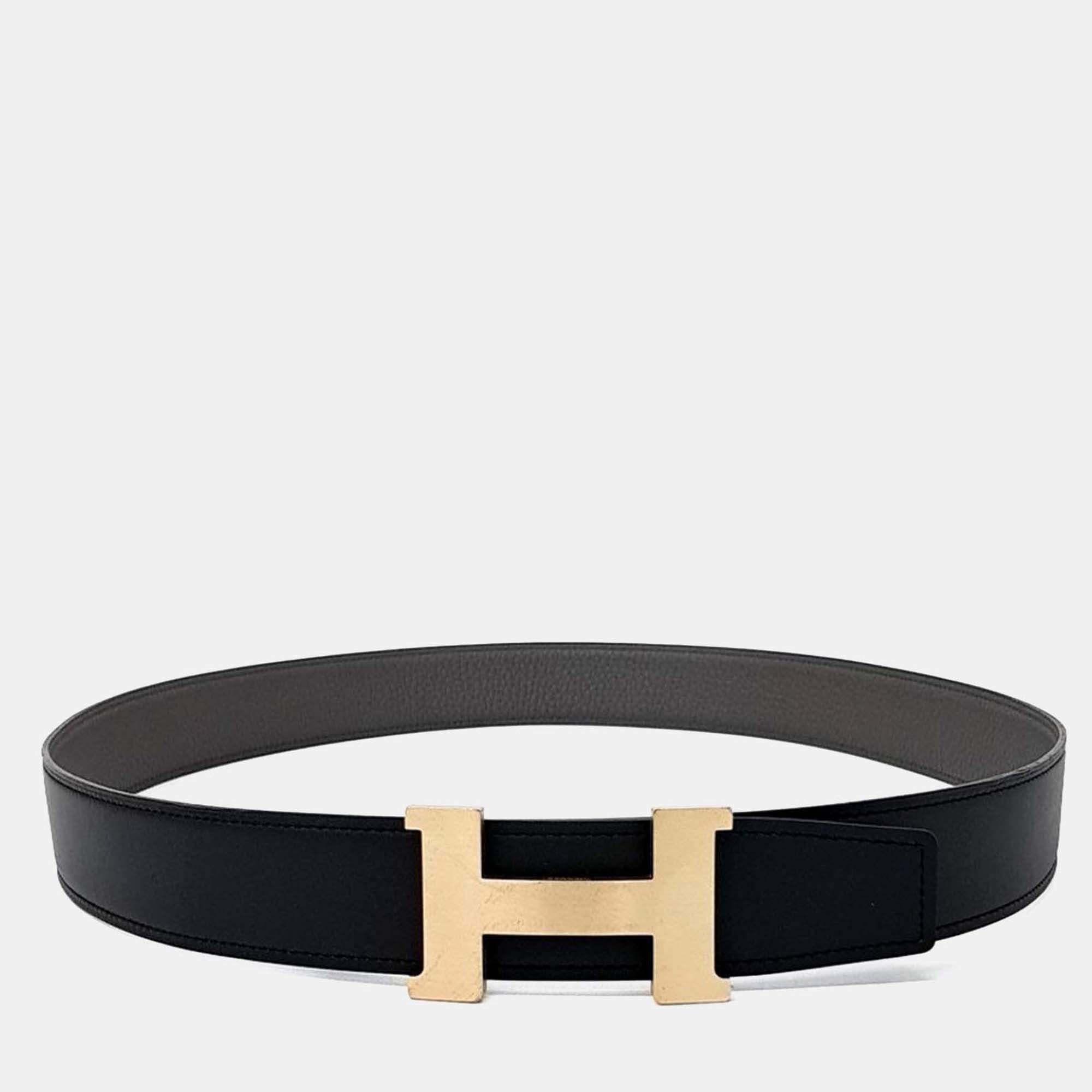 Pre Owned Hermes Black Leather H Reversible Belt