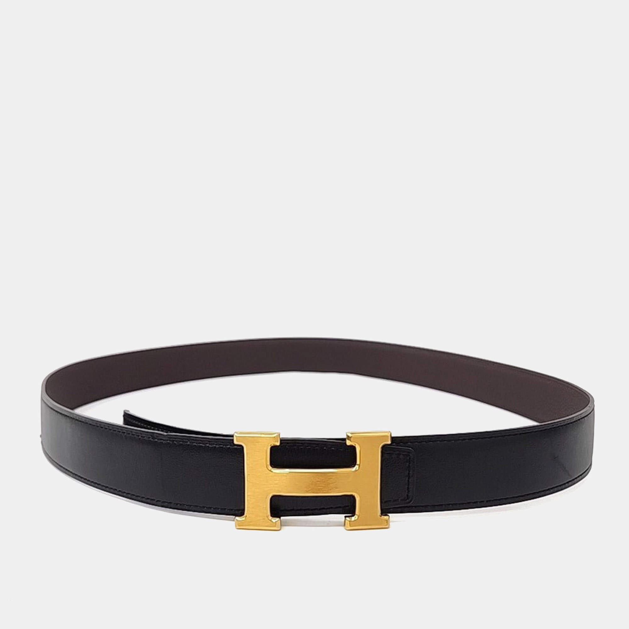 مملوكة مسبقًا Hermes H Reversible Brown Leather Belt (W)