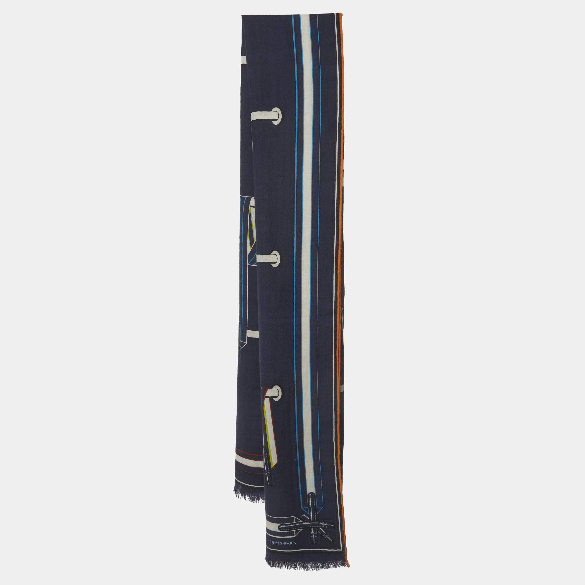 مملوكة مسبقًا Hermès Navy Blue Steeple Chase Cashmere & Silk Rectangle Scarf