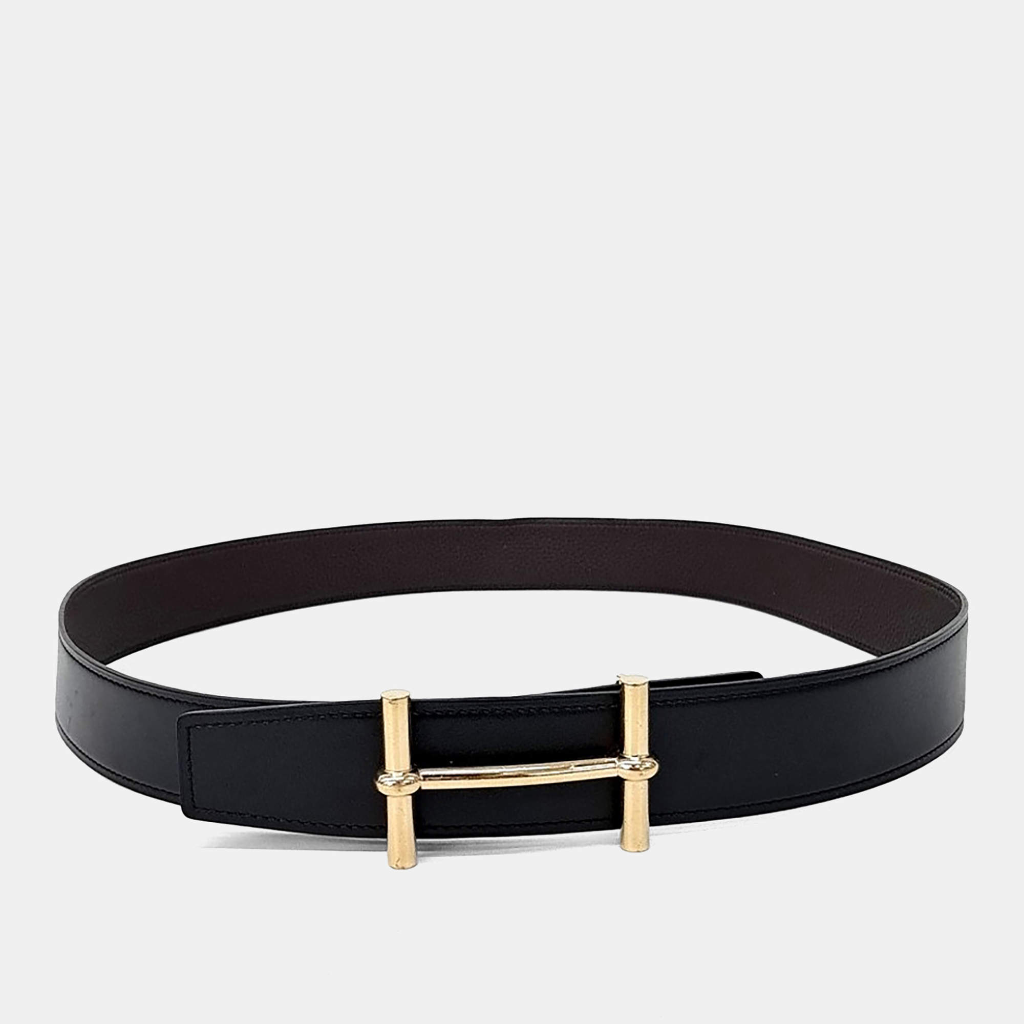 Pre Owned حزام هيرمس جلد أسود/بنفسجي بوجهين