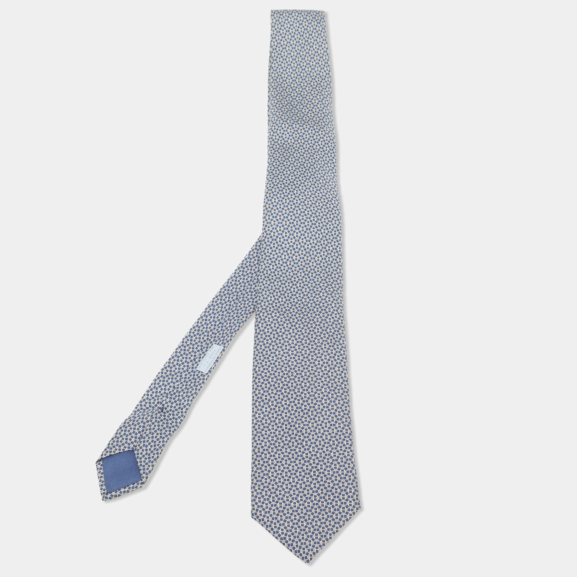 Pre Owned Hermès Blue Chain Link Pattern Silk Tie