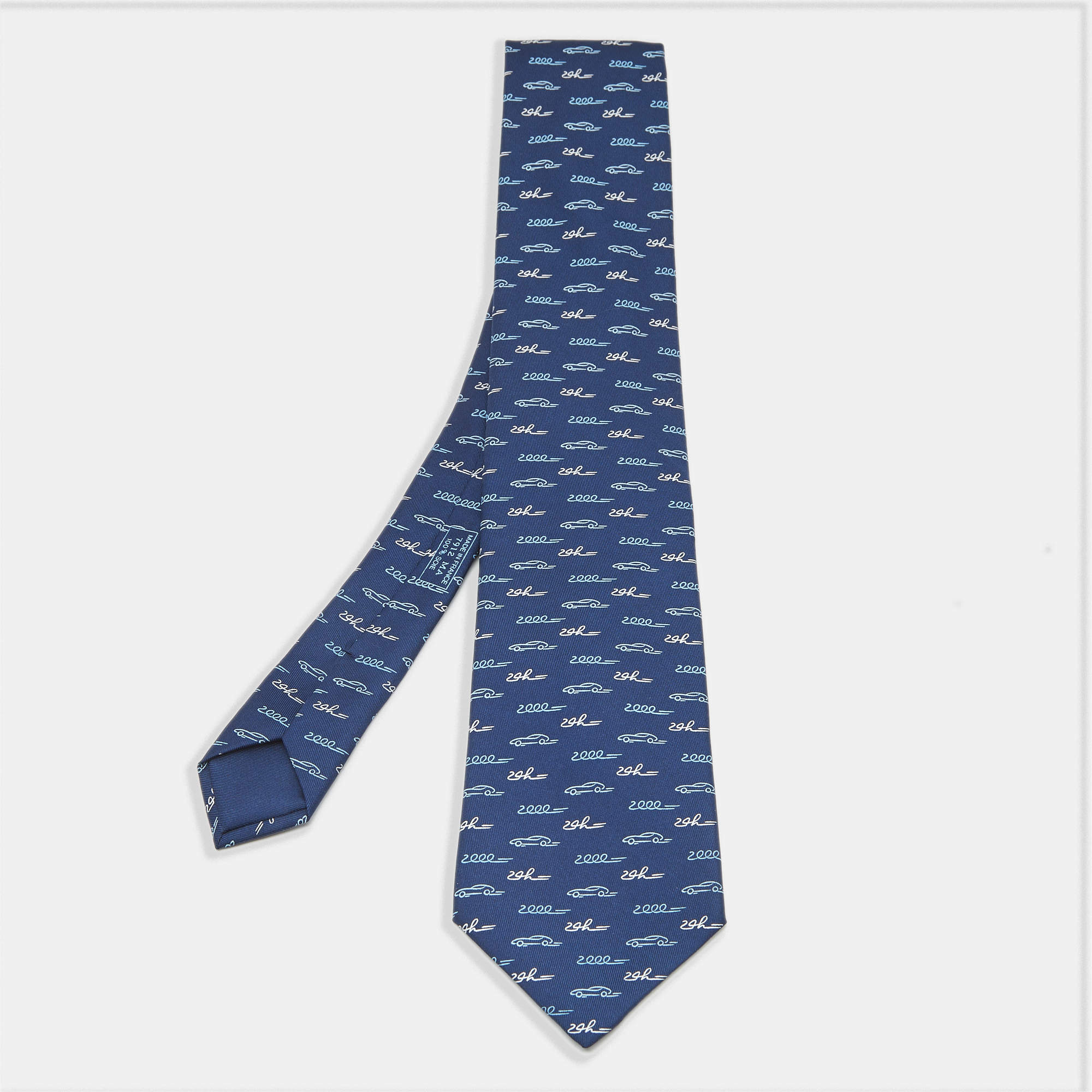 Pre Owned Hermès Navy Blue Silk Cars Le Mans Tie