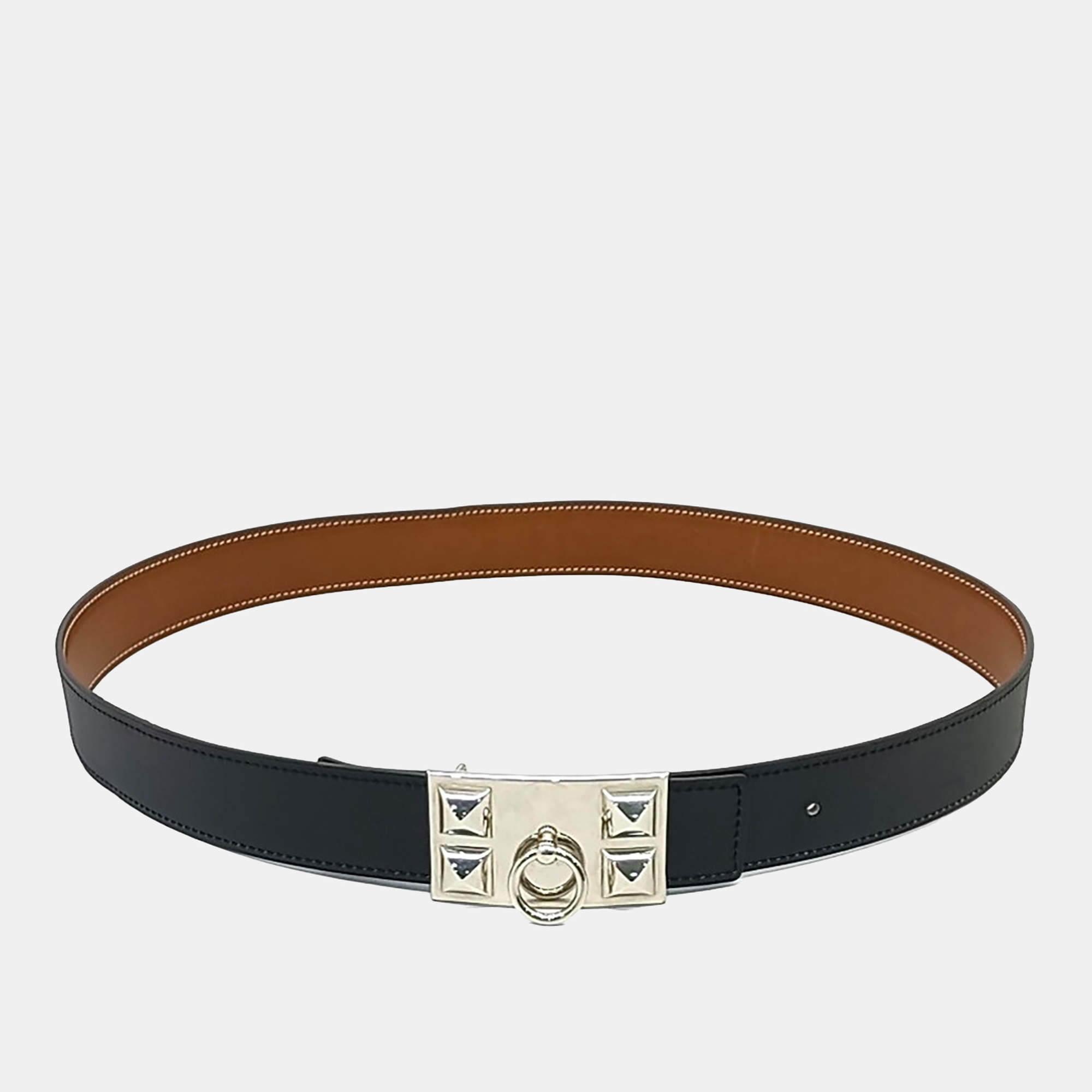 مملوكة مسبقًا Hermes Leather Black Medor Belt