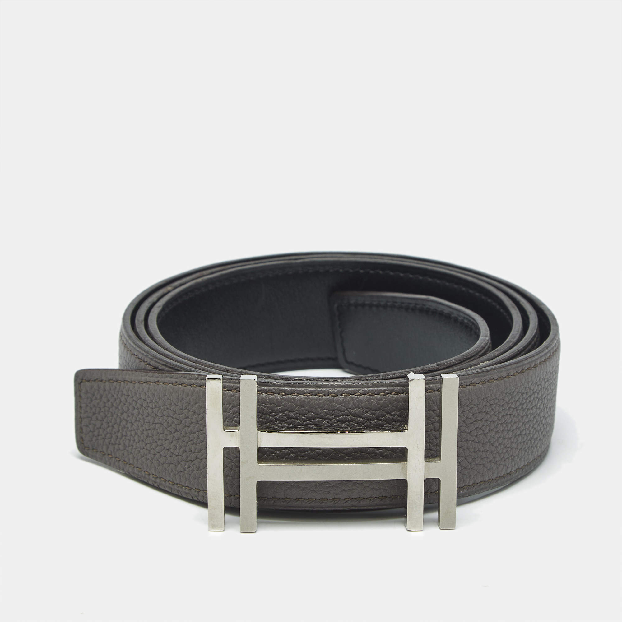 Pre Owned Hermes H Au Carre 100CM Reversible Belt Ardoise/Black Epsom and Box Leather