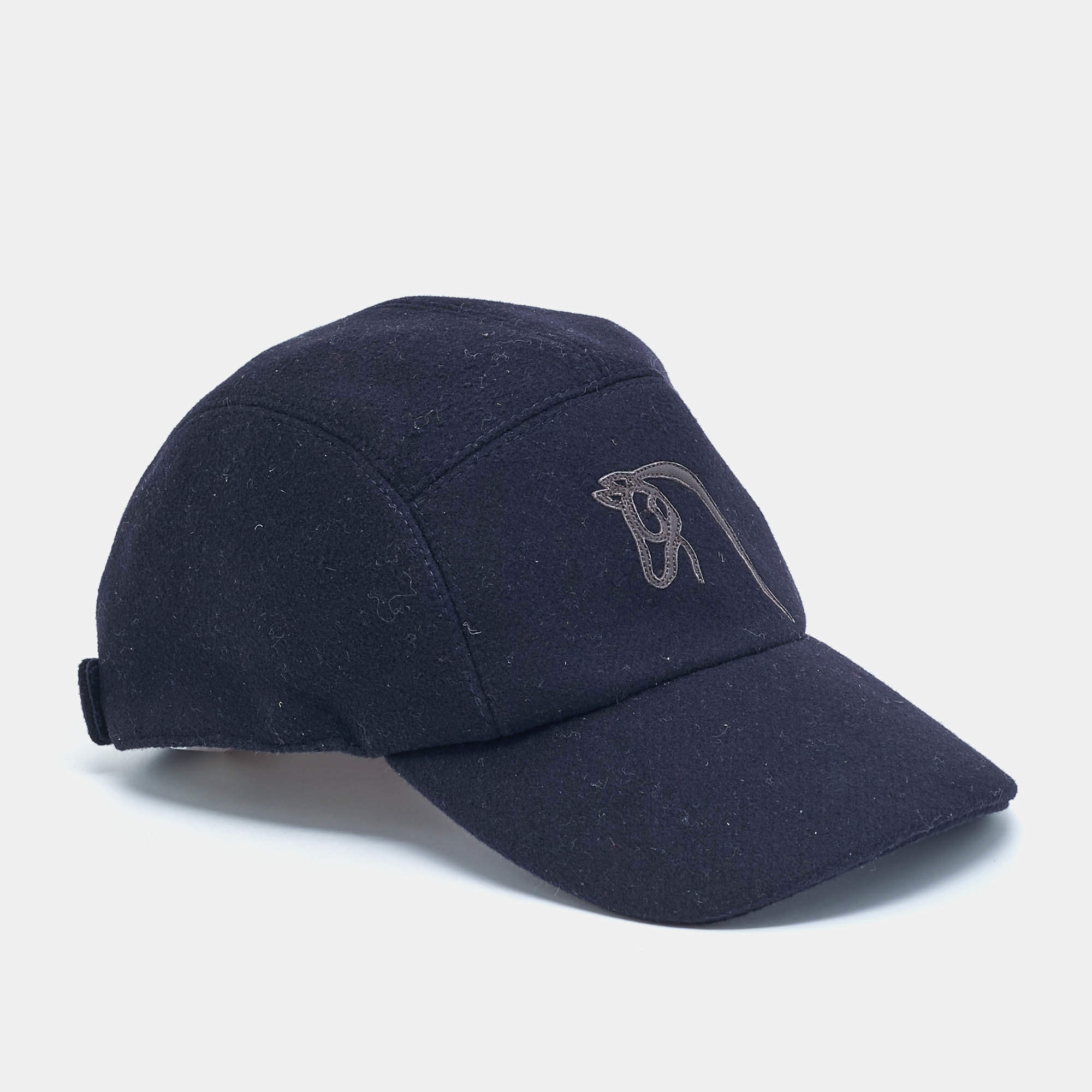 Pre Owned Hermes Navy Blue Nevada Cheval au Trait Cap Size 58