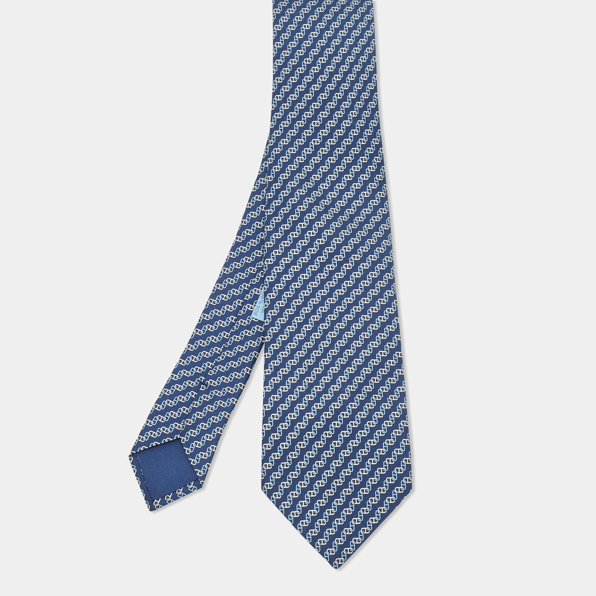 Pre Owned Hermes Blue Silk Printed Classic Tie