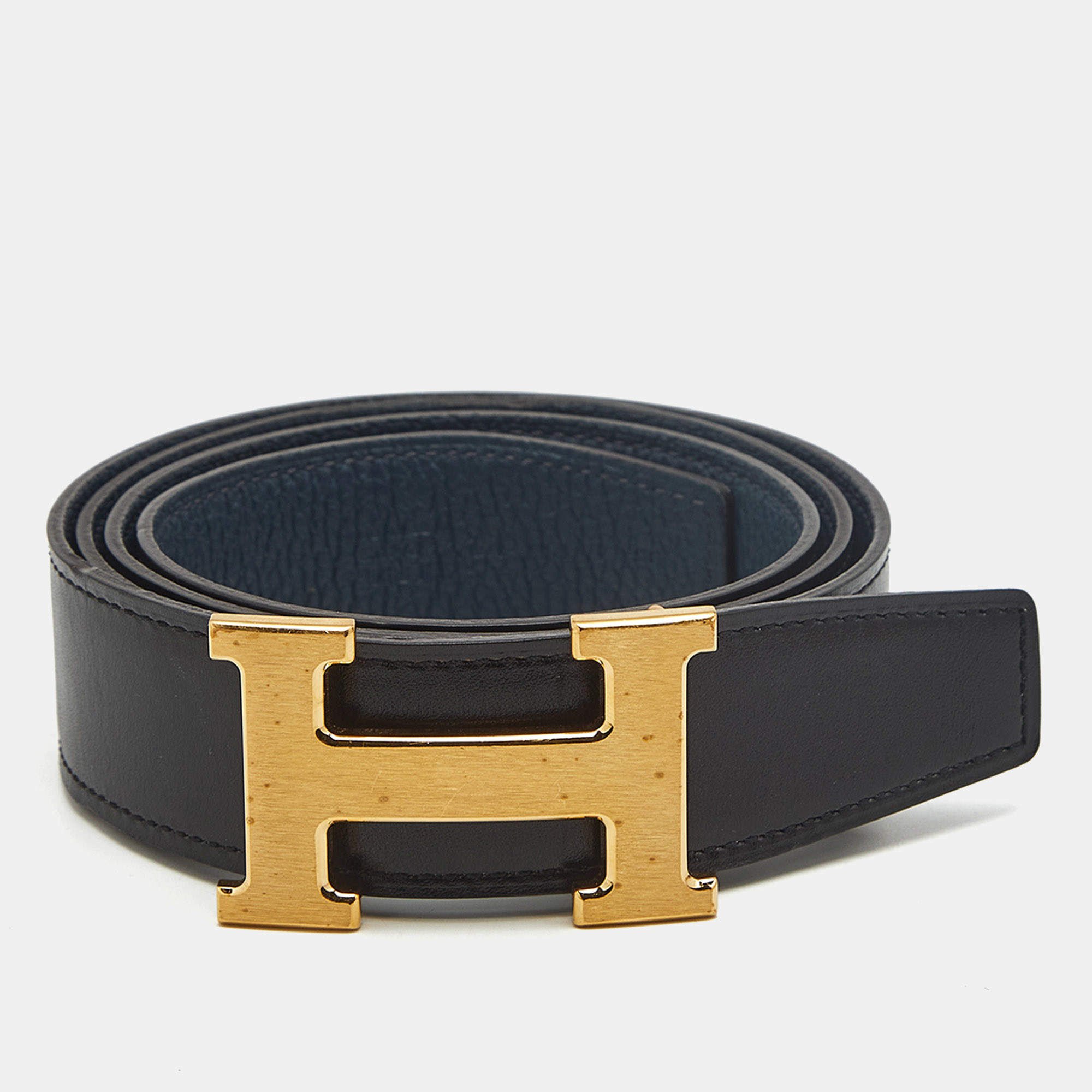Pre Owned Hermès H 95 CM Reversible Buckle Belt Noir/Colvert Box and Togo Leather