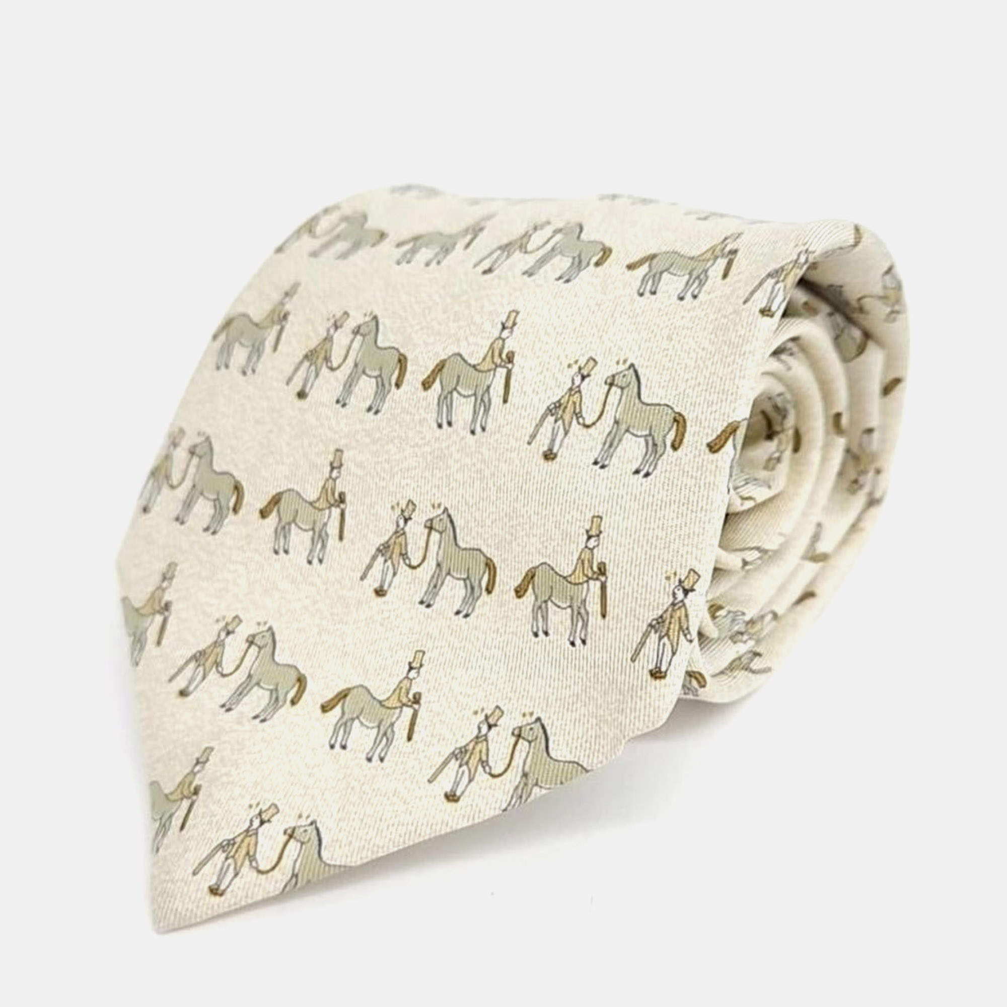 Pre Owned Hermes Silk Ivory Tie