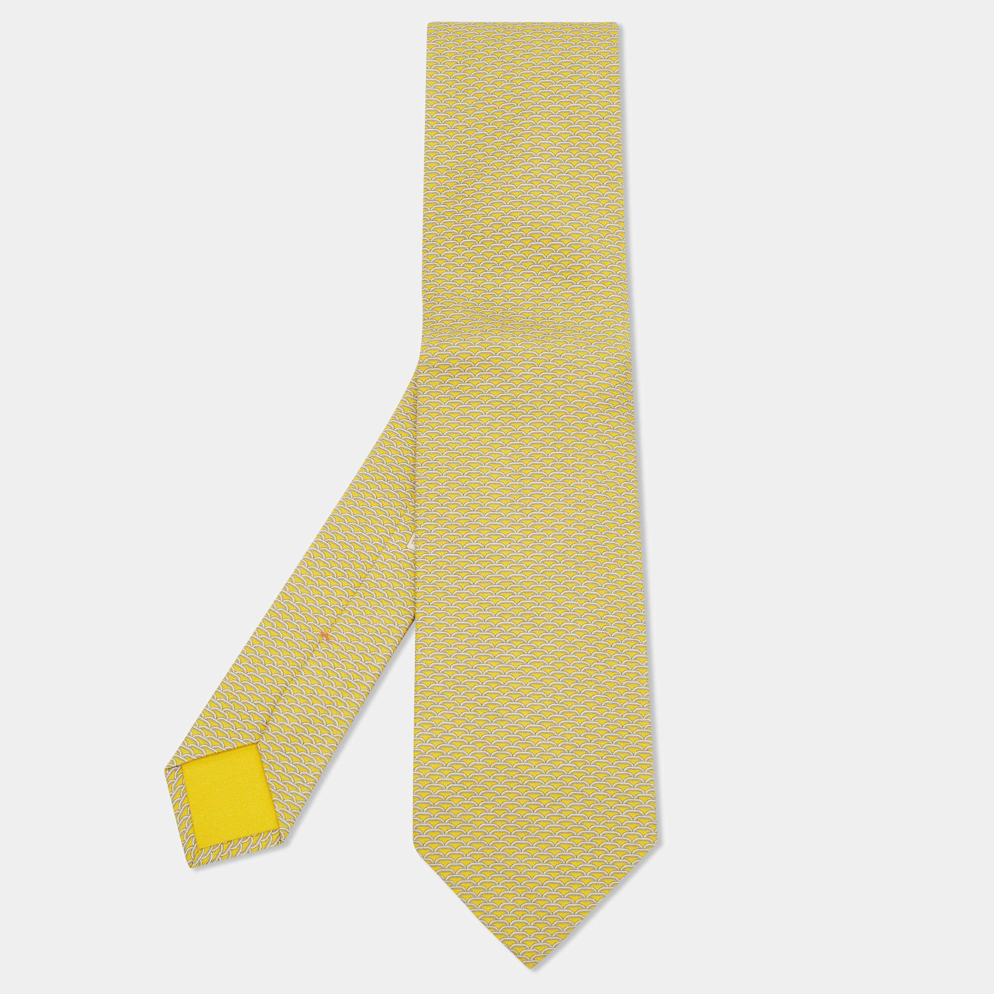 Pre Owned Hermès Yellow Patterned Silk Tie