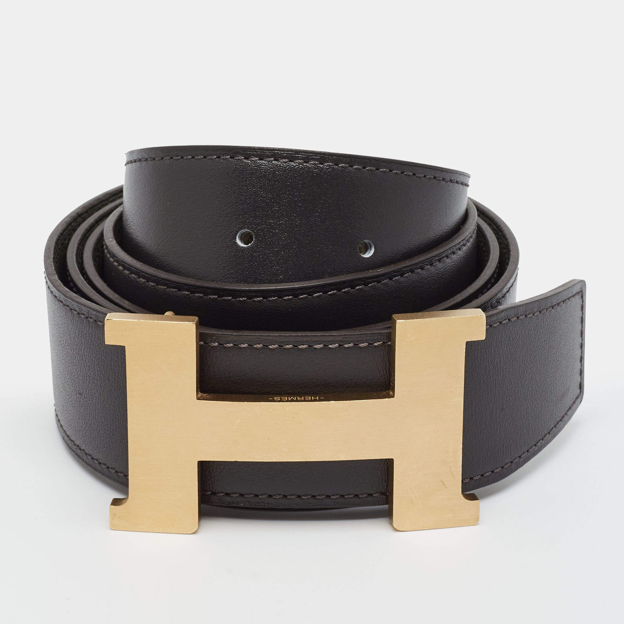Pre Owned Hermes Constance 100CM Reversible Buckle Belt Macassar/Vert Amande Epsom and Swift Leather