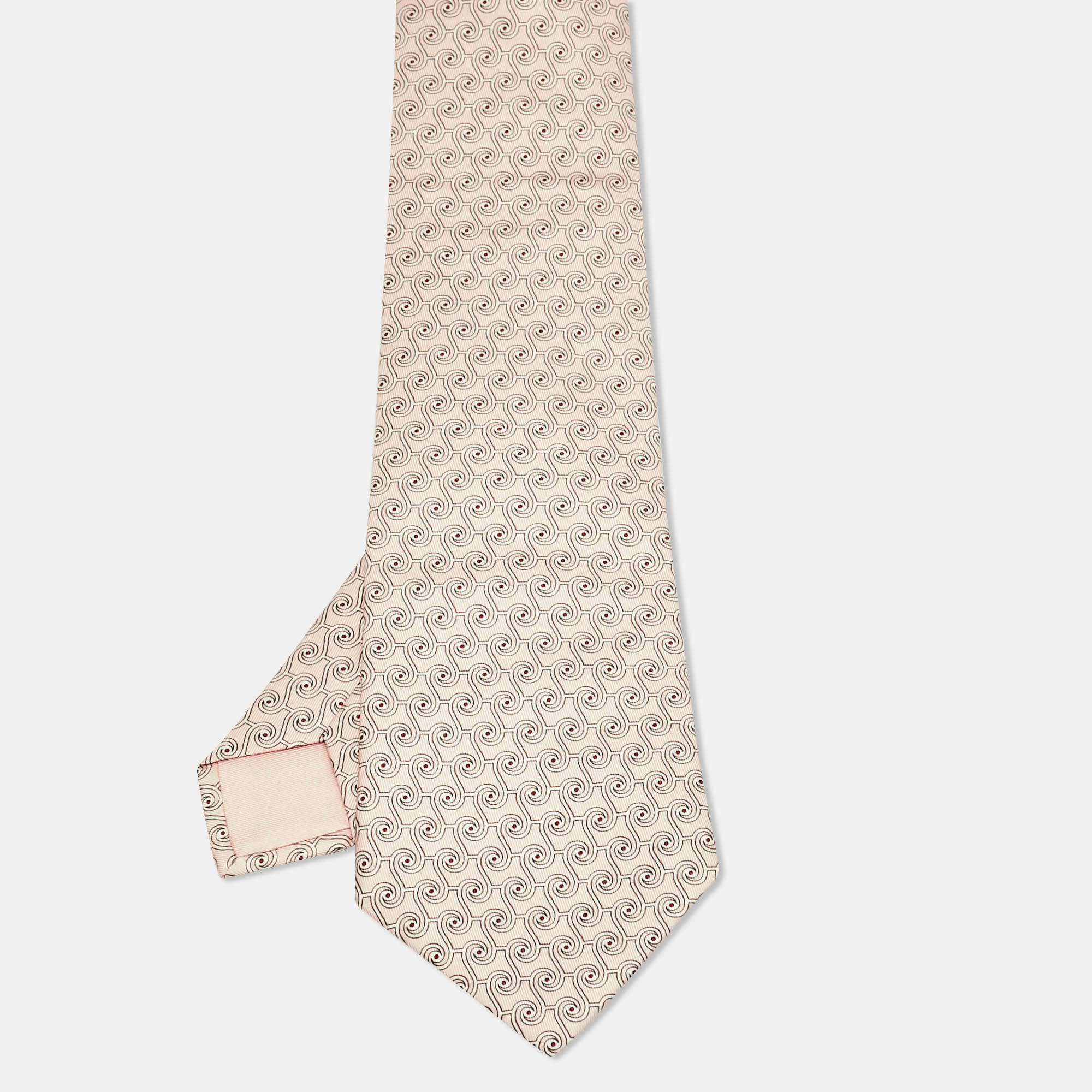 Pre Owned Hermes Pink Geometric Spiral Print Silk Traditional Tie