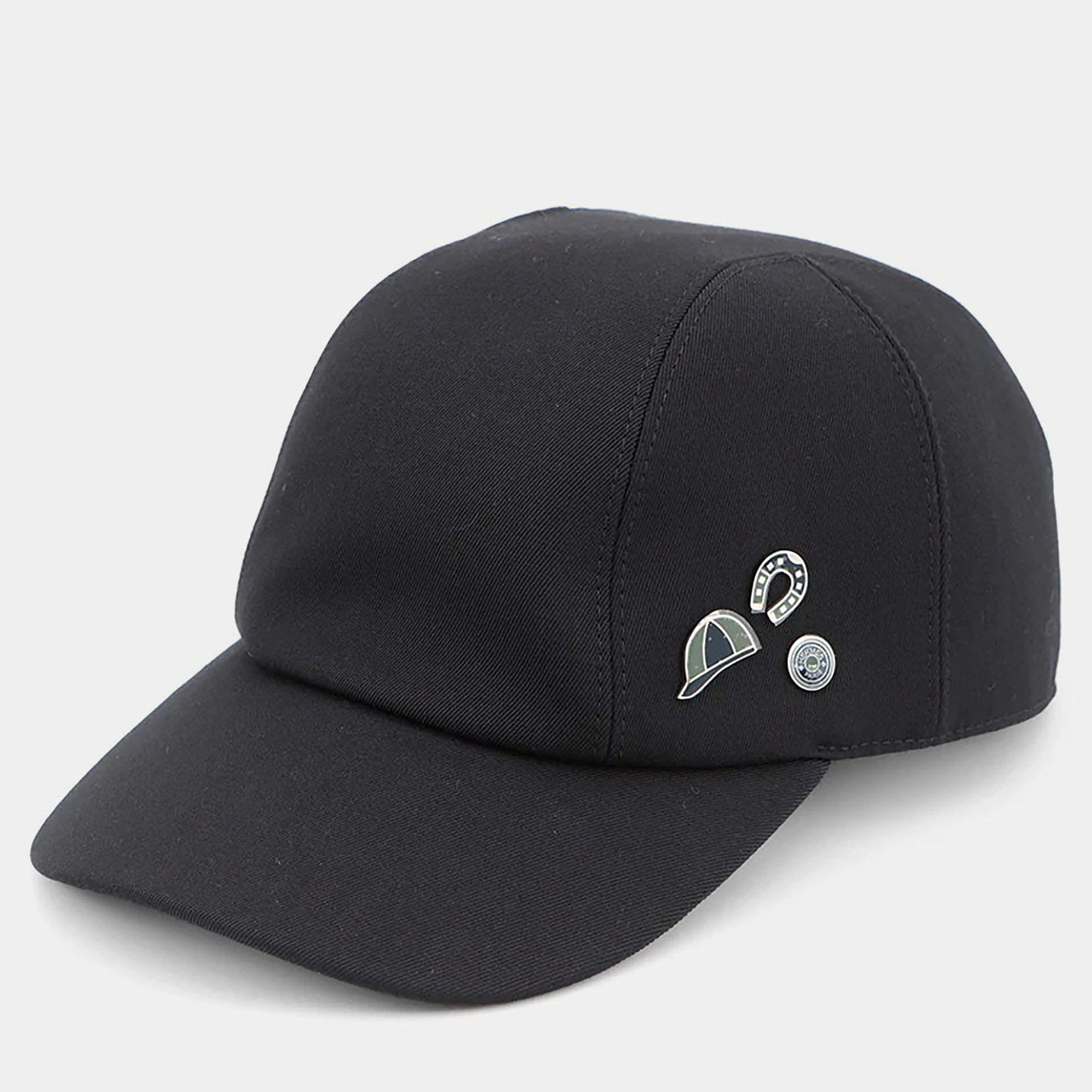 Pre Owned Hermes Cap Miles Jump Size 60 Black Wool Cotton