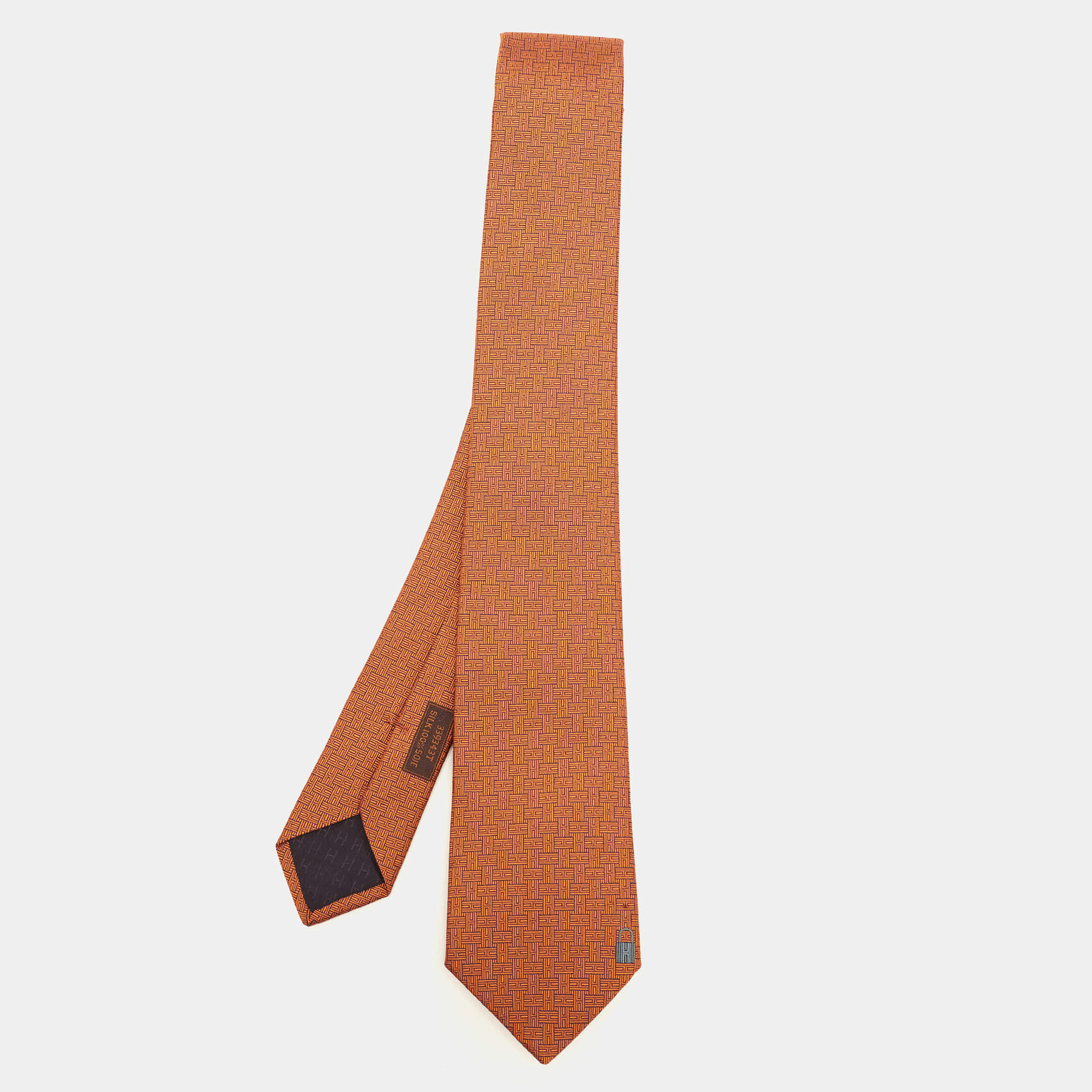 Pre Owned Hermès Orange Tie 7 Unie Pinces H Silk Tie