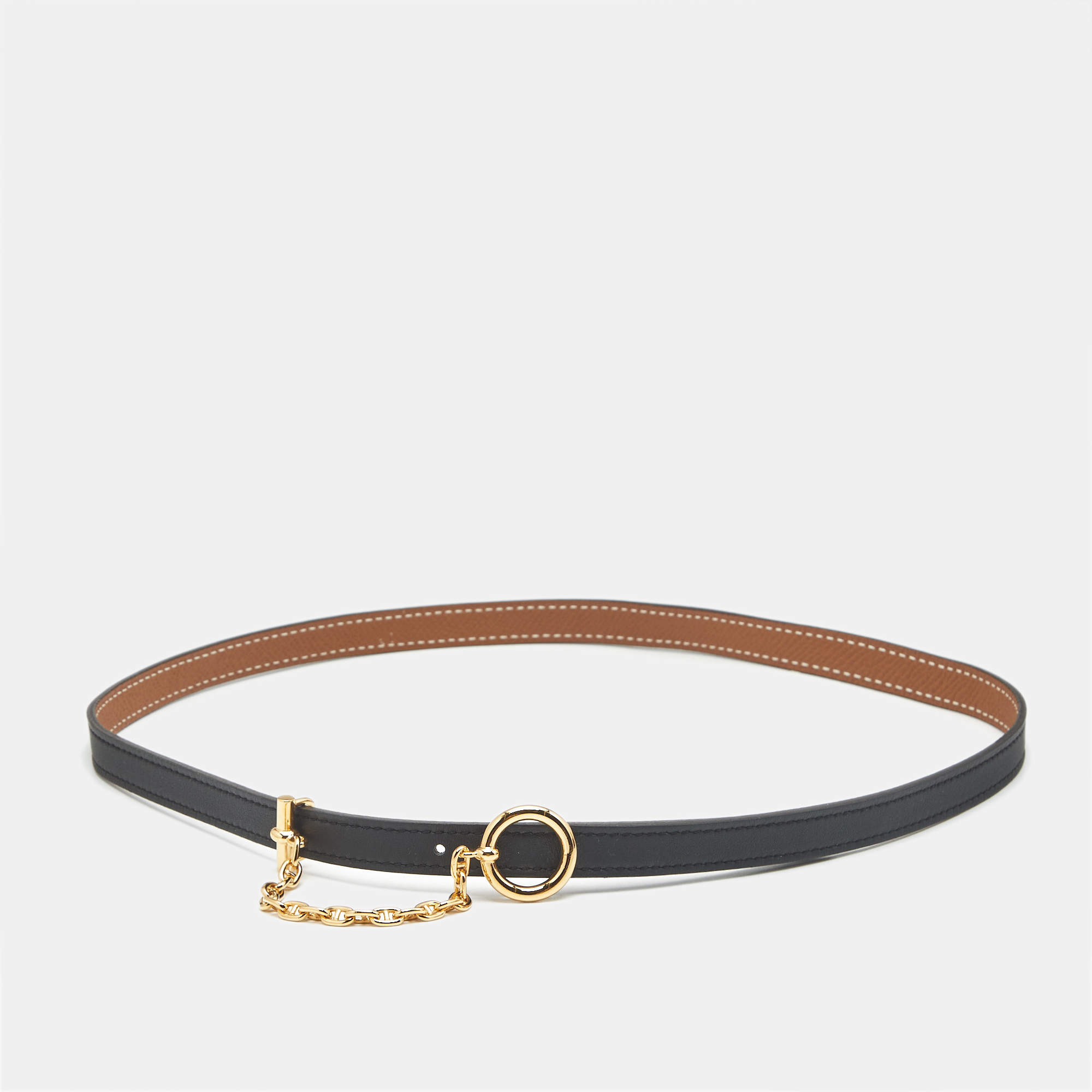 مملوكة مسبقًا Hermes Carrousel 70 CM Reversible Buckle Belt Noir/Gold Swift and Epsom Leather
