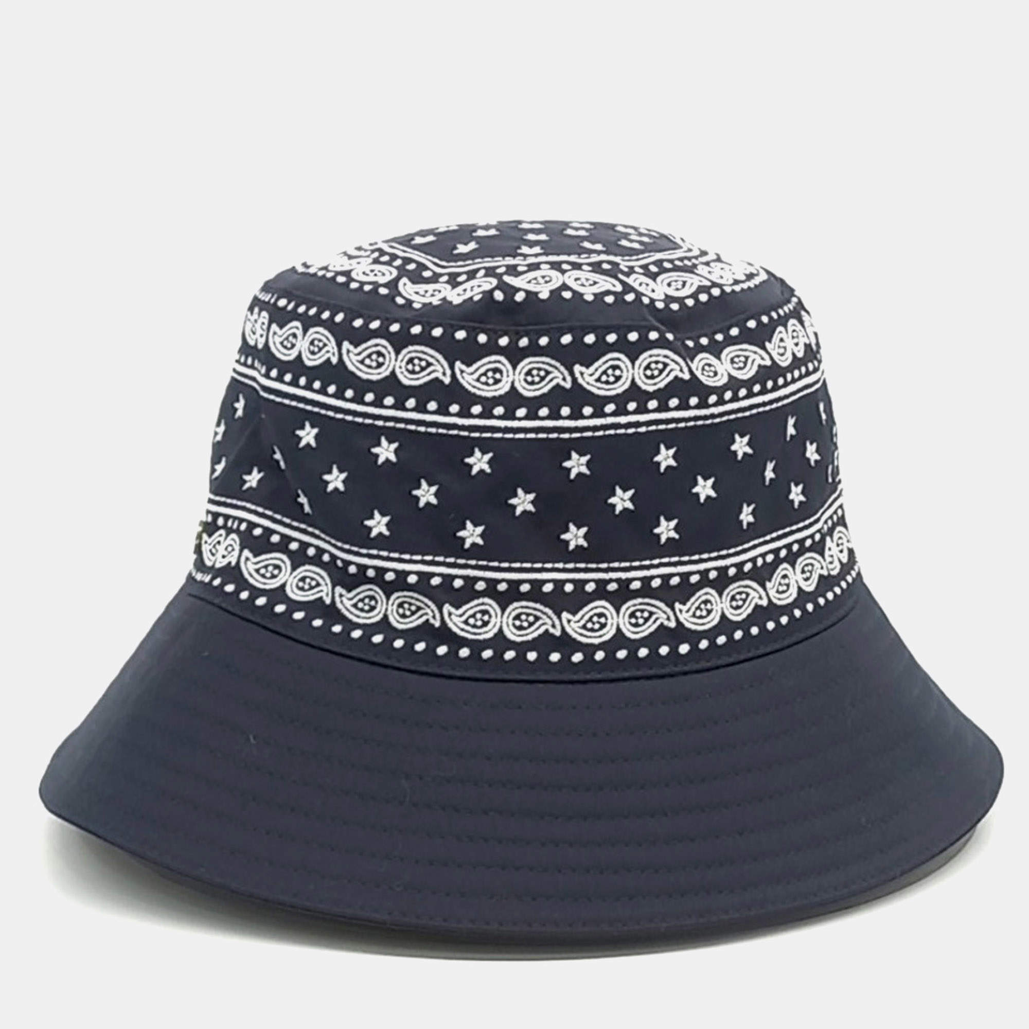 Pre Owned Hermes Black/White Cotton Polyamide Bucket Hat