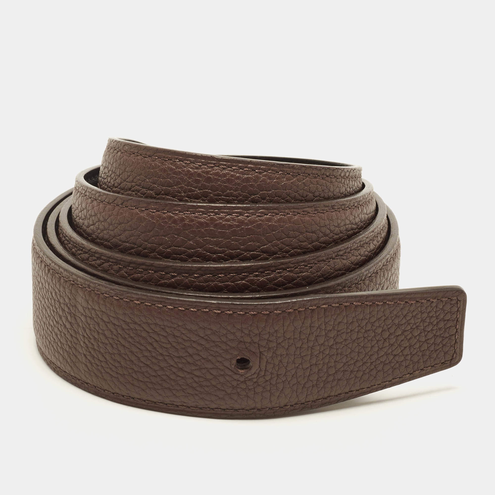 Pre Owned Hermes 105 CM Reversible Belt Strap Cacao/Noir Togo and Box Leather
