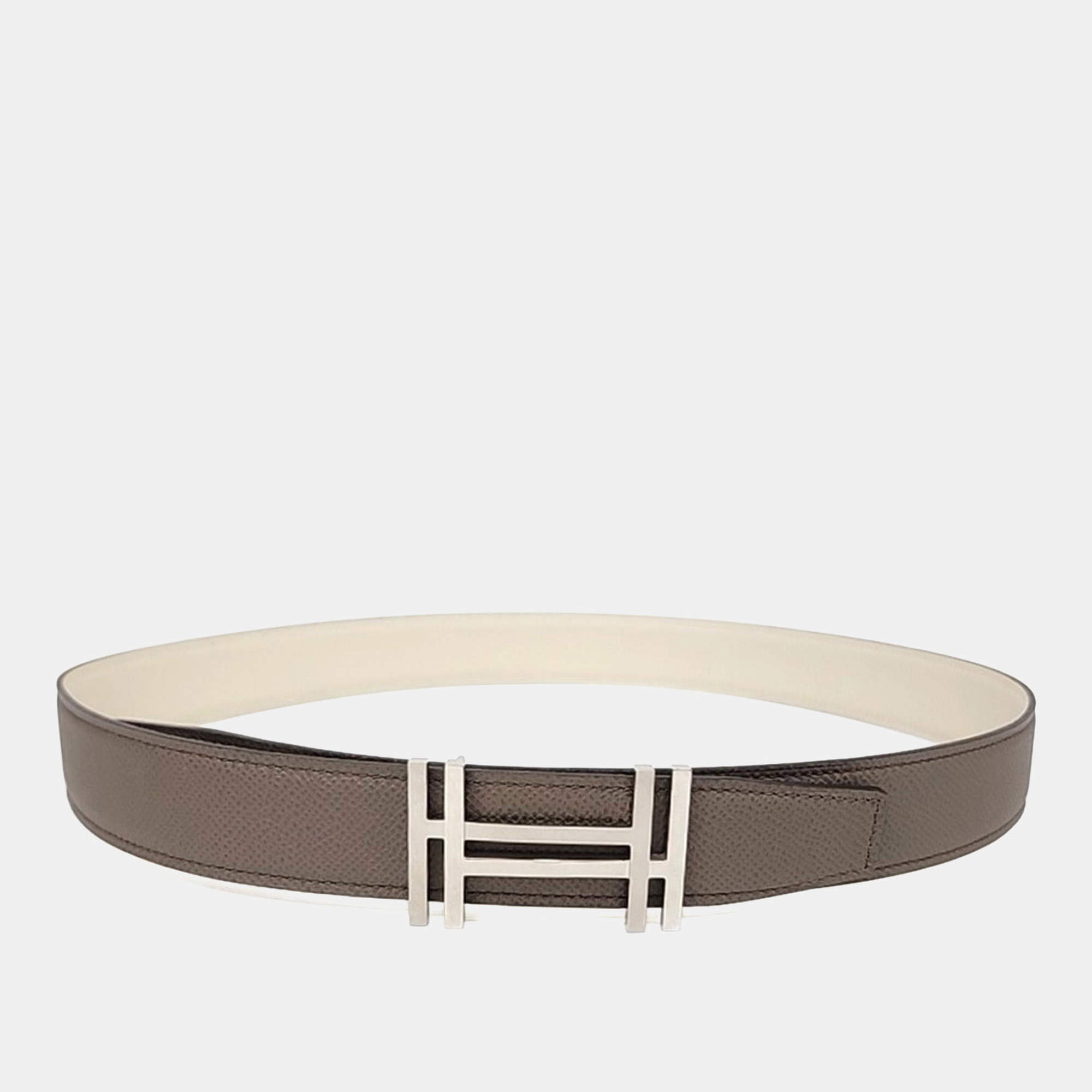 مملوكة مسبقًا Hermès Brown/Cream Leather H Reversible Belt (W)