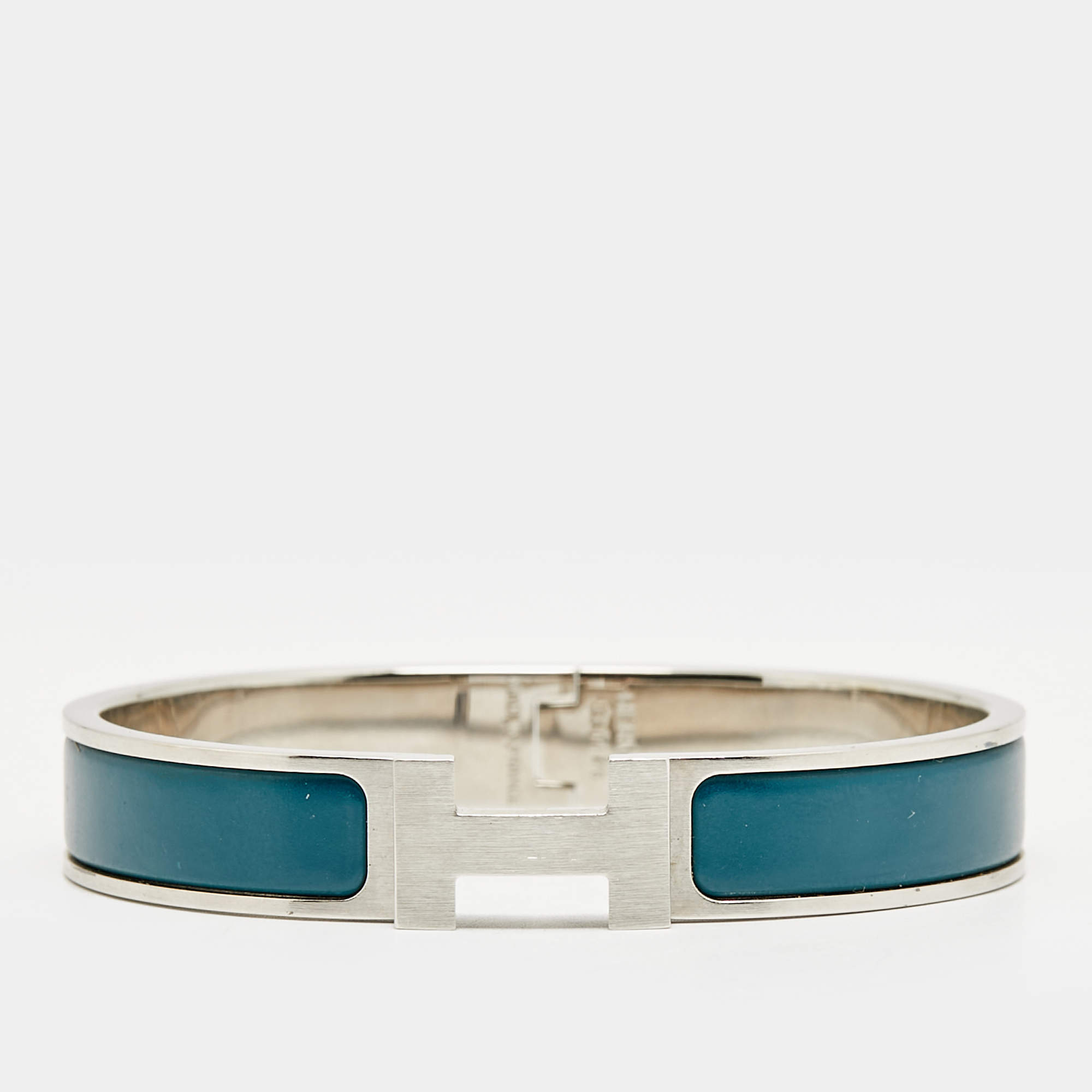 Pre Owned Hermès Clic HH Ultramarine Mat Enamel Palladium Plated Bracelet