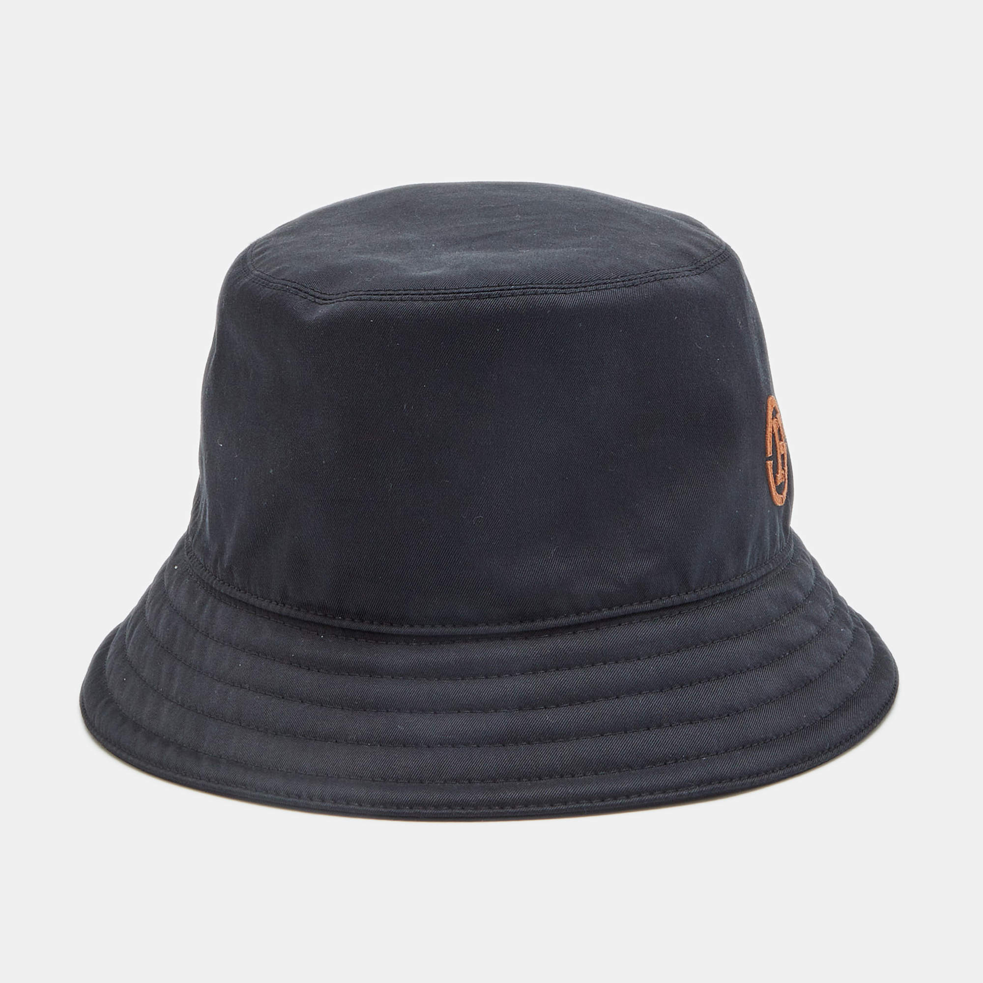 Pre Owned Hermès Navy Blue Cotton Fred H Circle Bucket Hat Size 60 