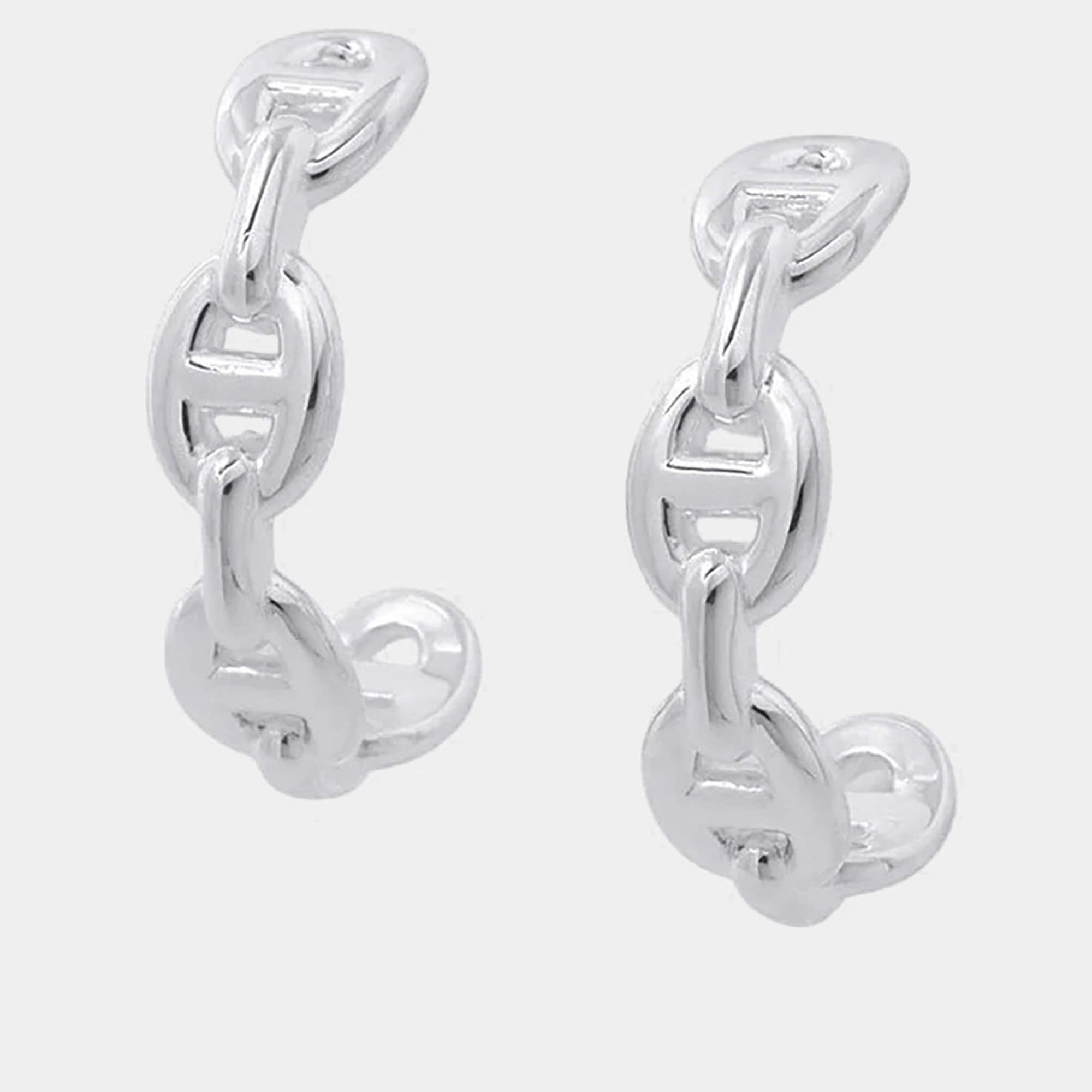 Pre Owned Hermes Chaine D'Ancre Earrings Size TPM Sv925