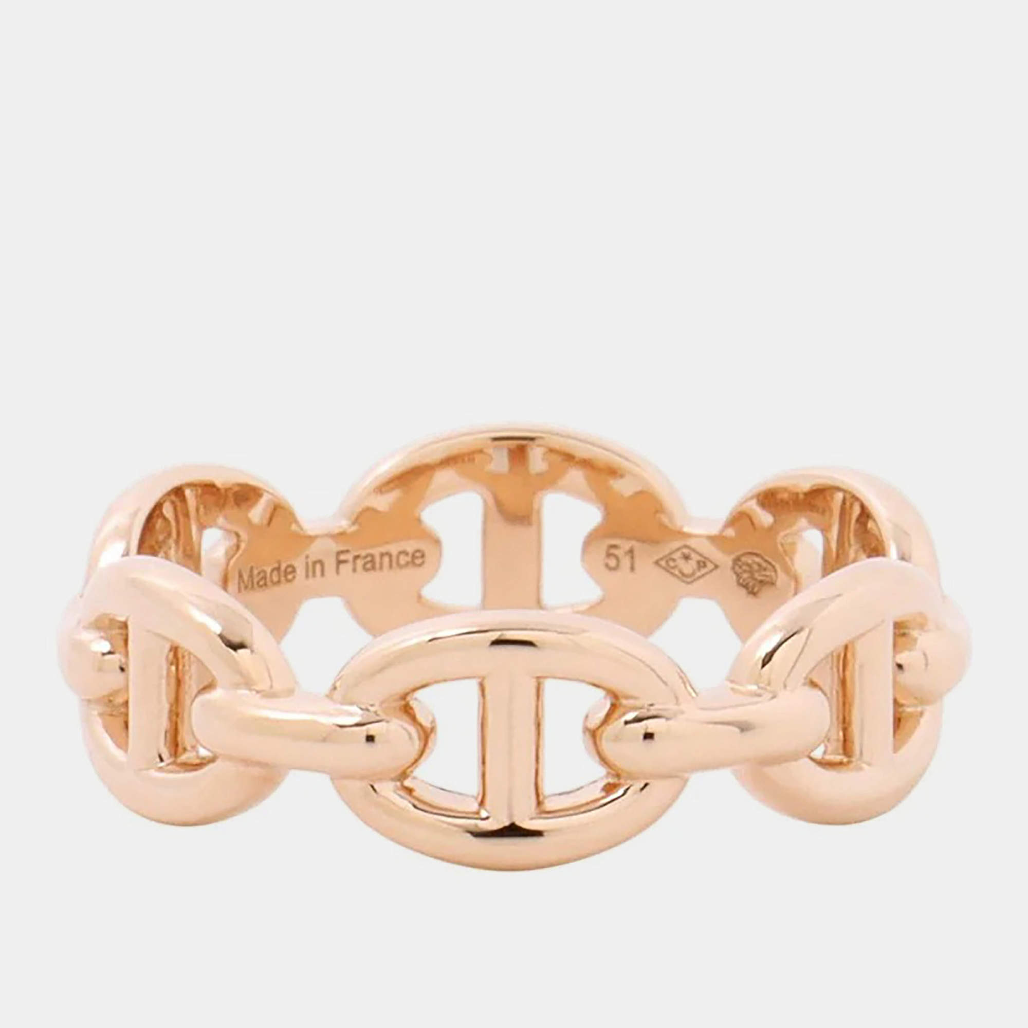 Pre Owned Hermes Chaine D'Ancre Anchene Ring Size PM/51/#11 18K Pink Gold