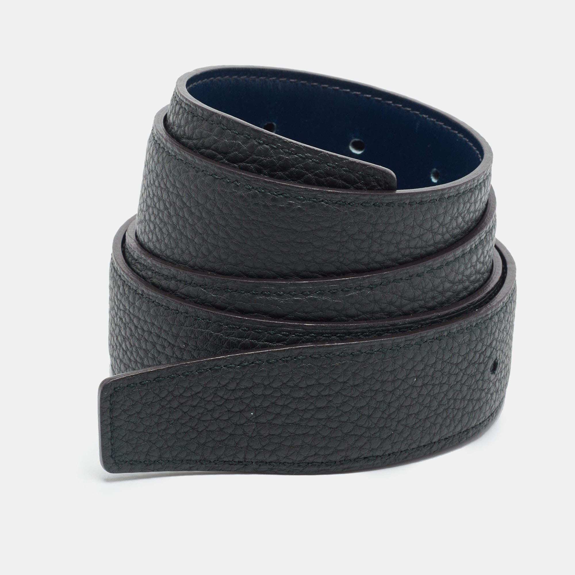 مملوكة مسبقًا Hermes 95 CM Reversible Belt Strap Bleu de Malte/Vert de Gris Chamonix and Togo Leather