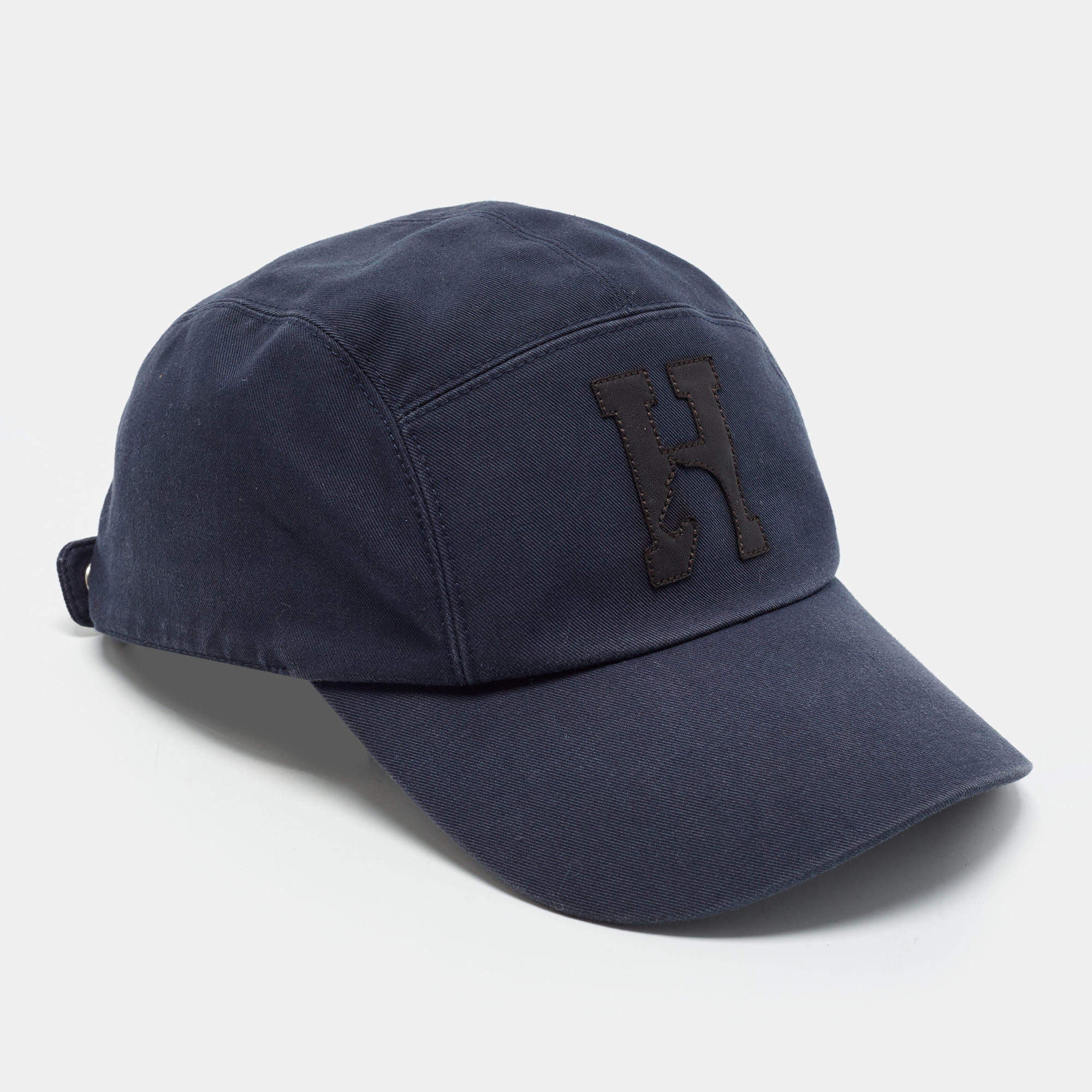 مملوكة مسبقًا Hermès Navy Cotton Leather Trim Nevada H’Cheval Marine Cap Size 60