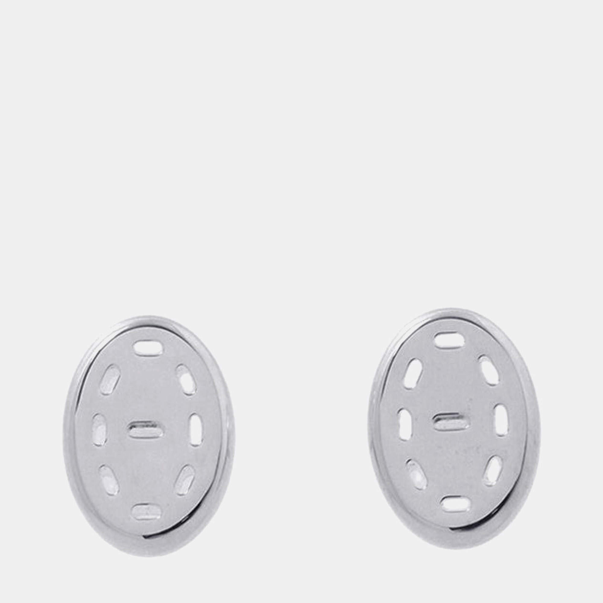 Pre Owned Hermes Point Sellier Sterling Silver Earrings